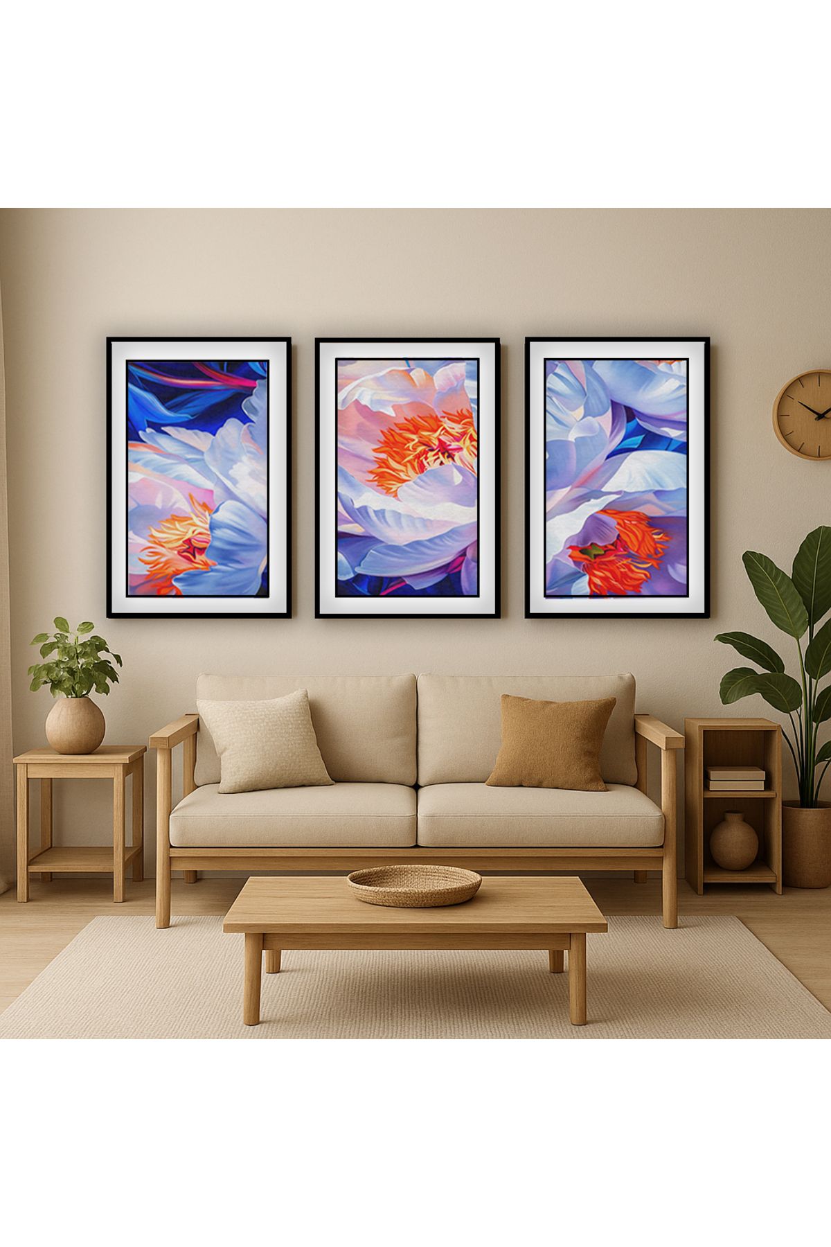 volo dekor - Tablo , Doğal Ahşap Çerçeveli , Soyut Sanat Tablo Seti Ev & Ofis Dekoru,
