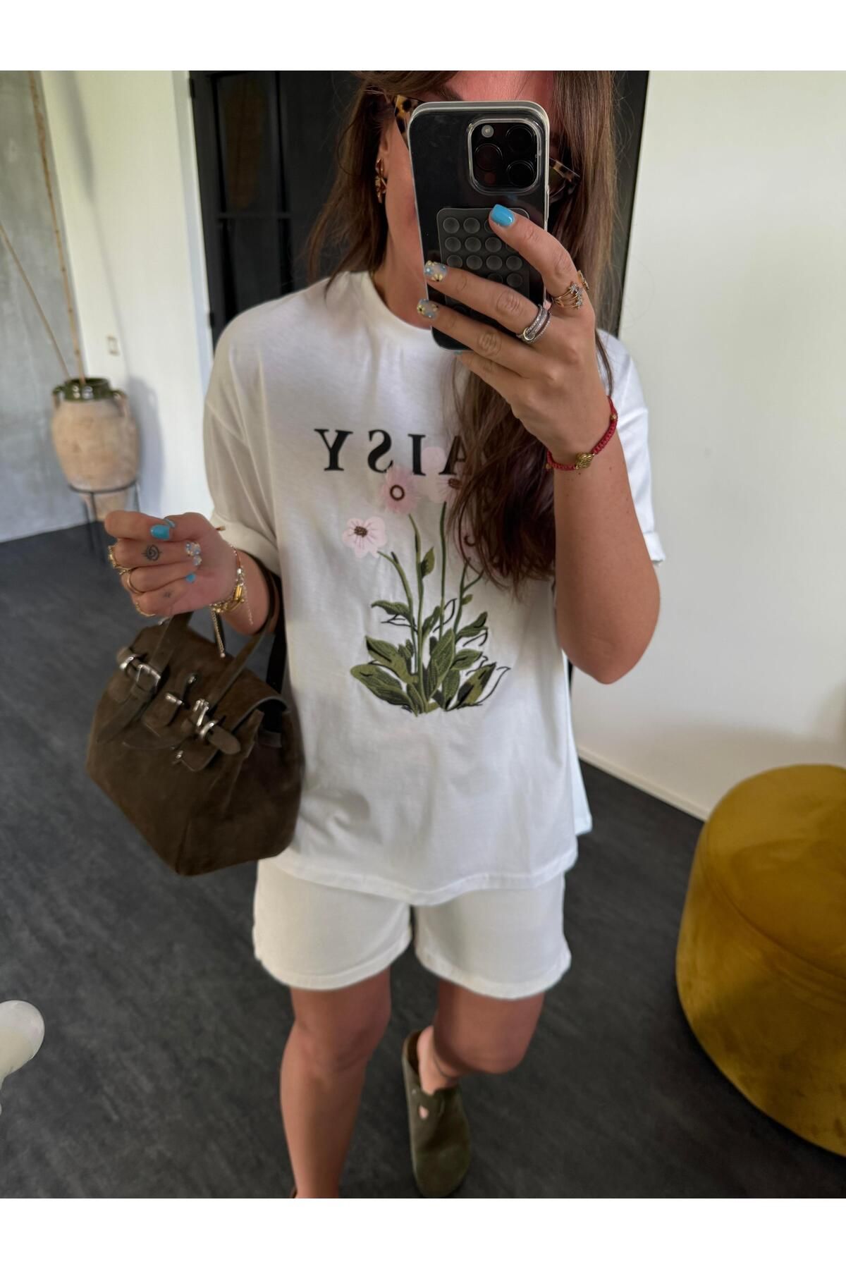 begum mayda Papatya Desenli , Pamuklu T-shirt