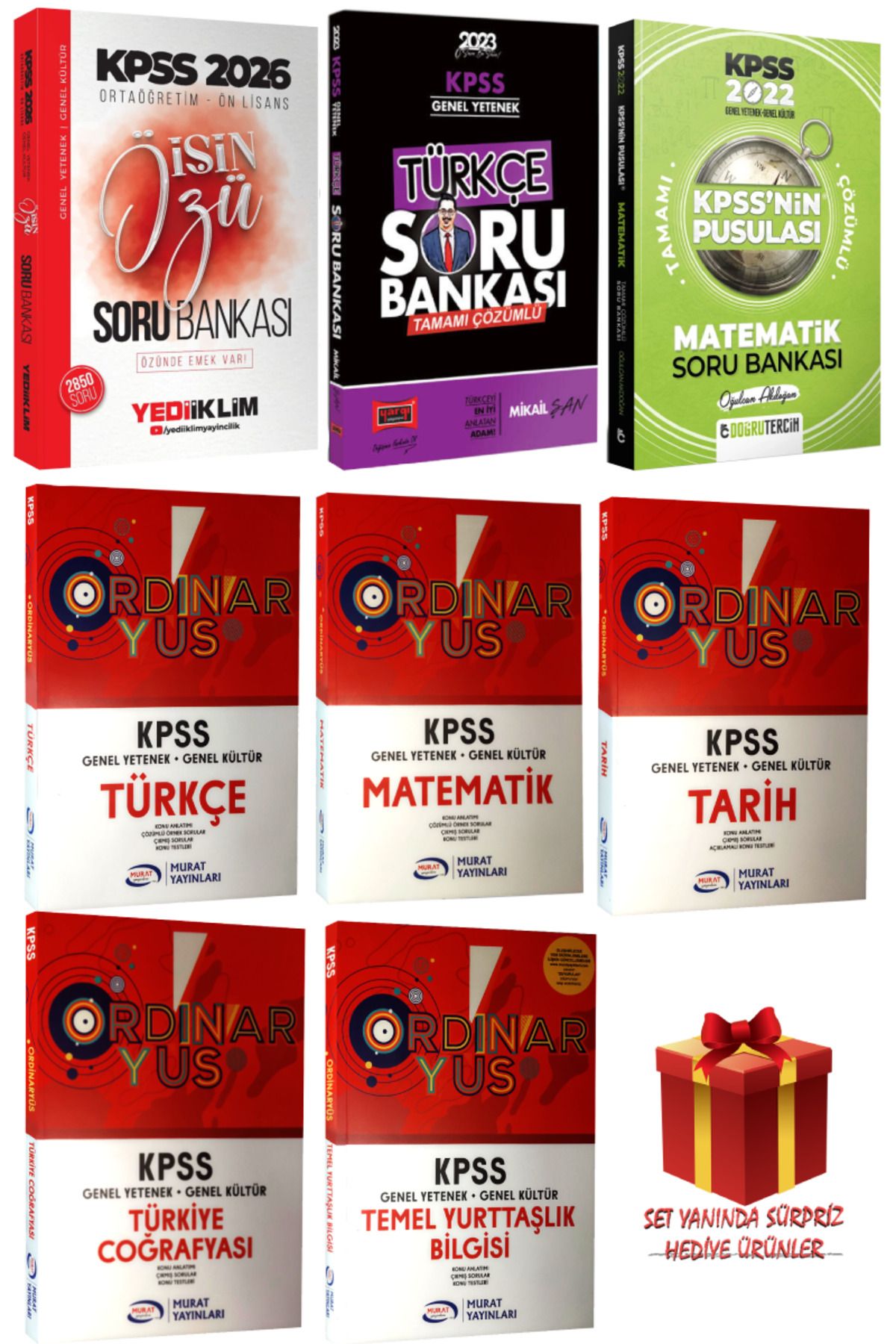 Yediiklim Yayınları 2026 KPSS Ortaöğretim-Ön Lisans İşin Özü+Türkçe Matematik Soru Bankası+Ordinaryus Tüm Dersler Konu