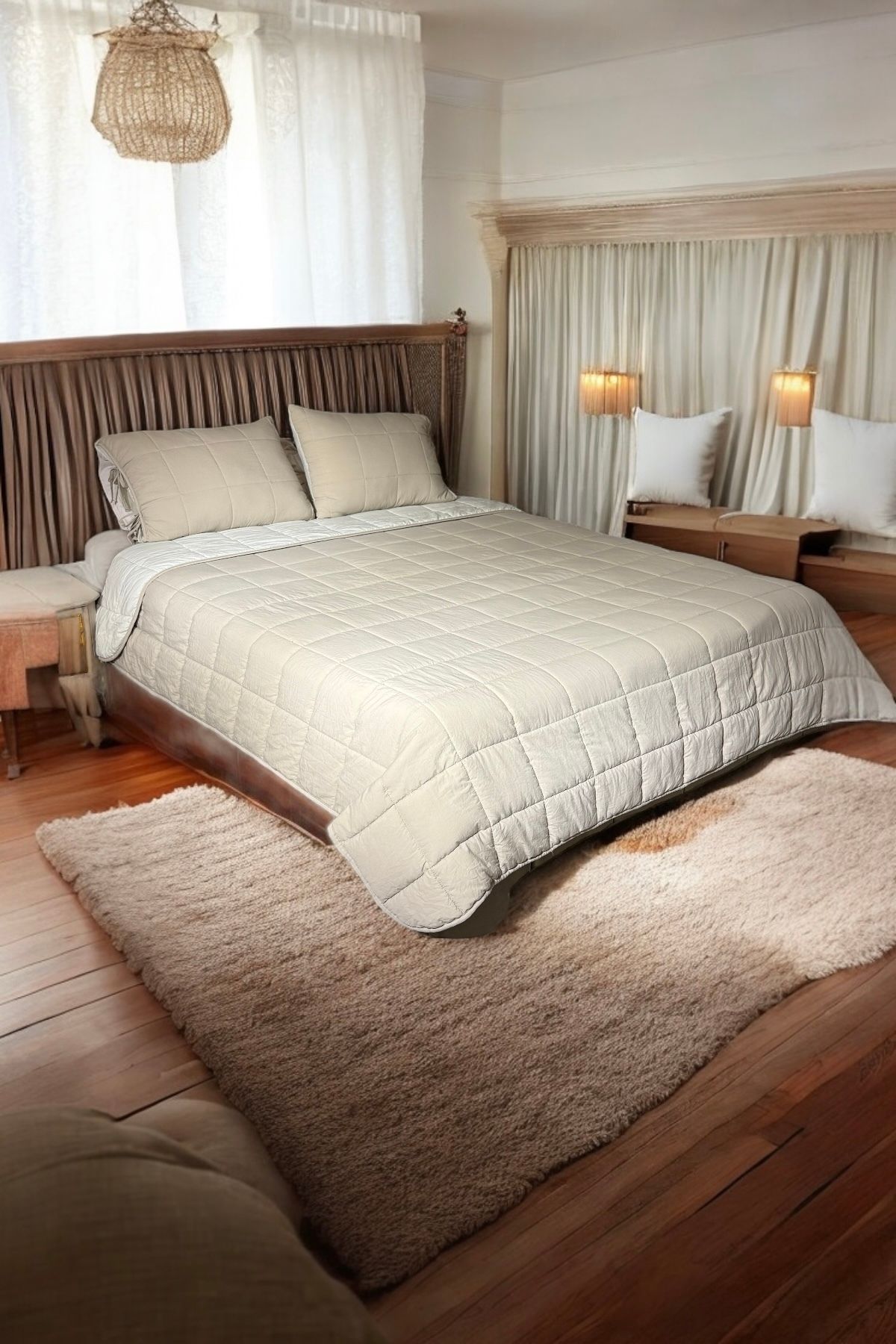POMELO HOME Çift Kişilik Yatak Örtüsü Takımı Comfort Yeni Nesil Bej