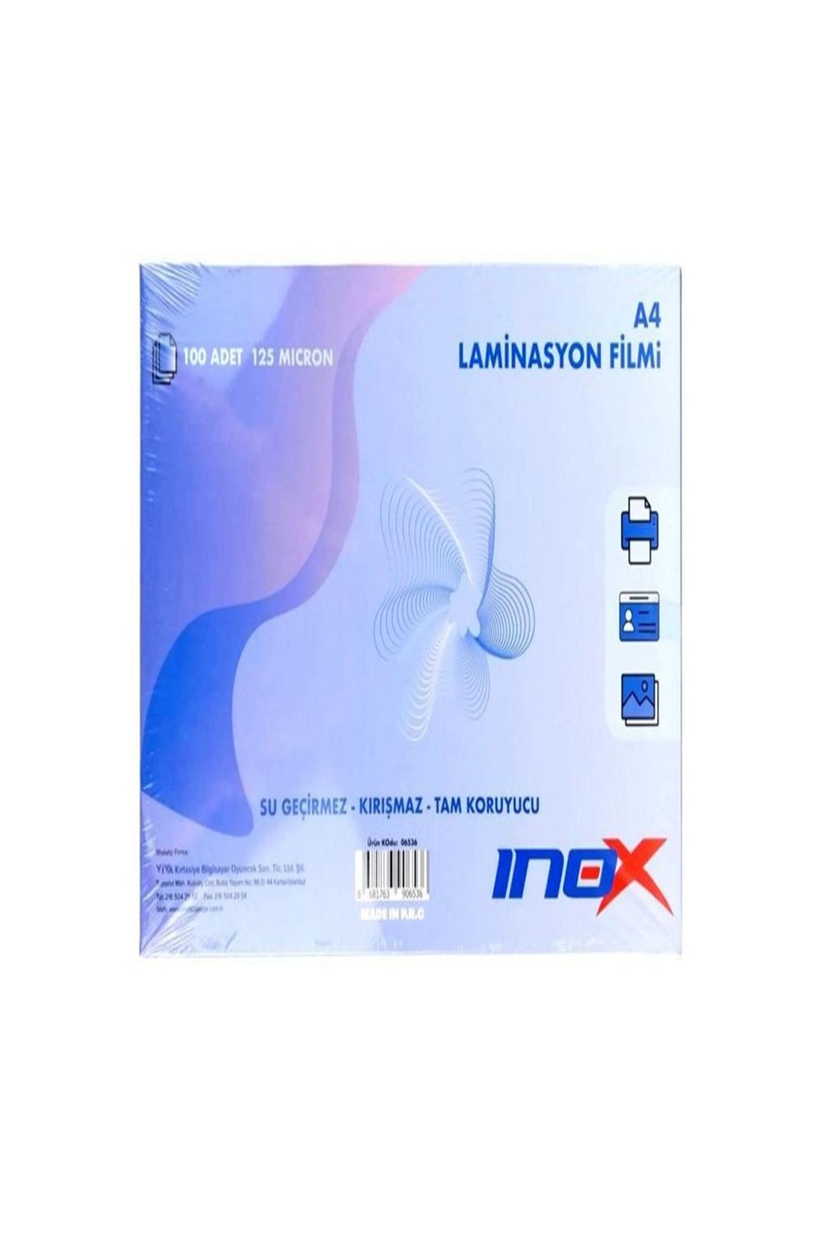 inox LAMİNASYON FİLMİ A4 125 MİC 100 LÜ PAKET