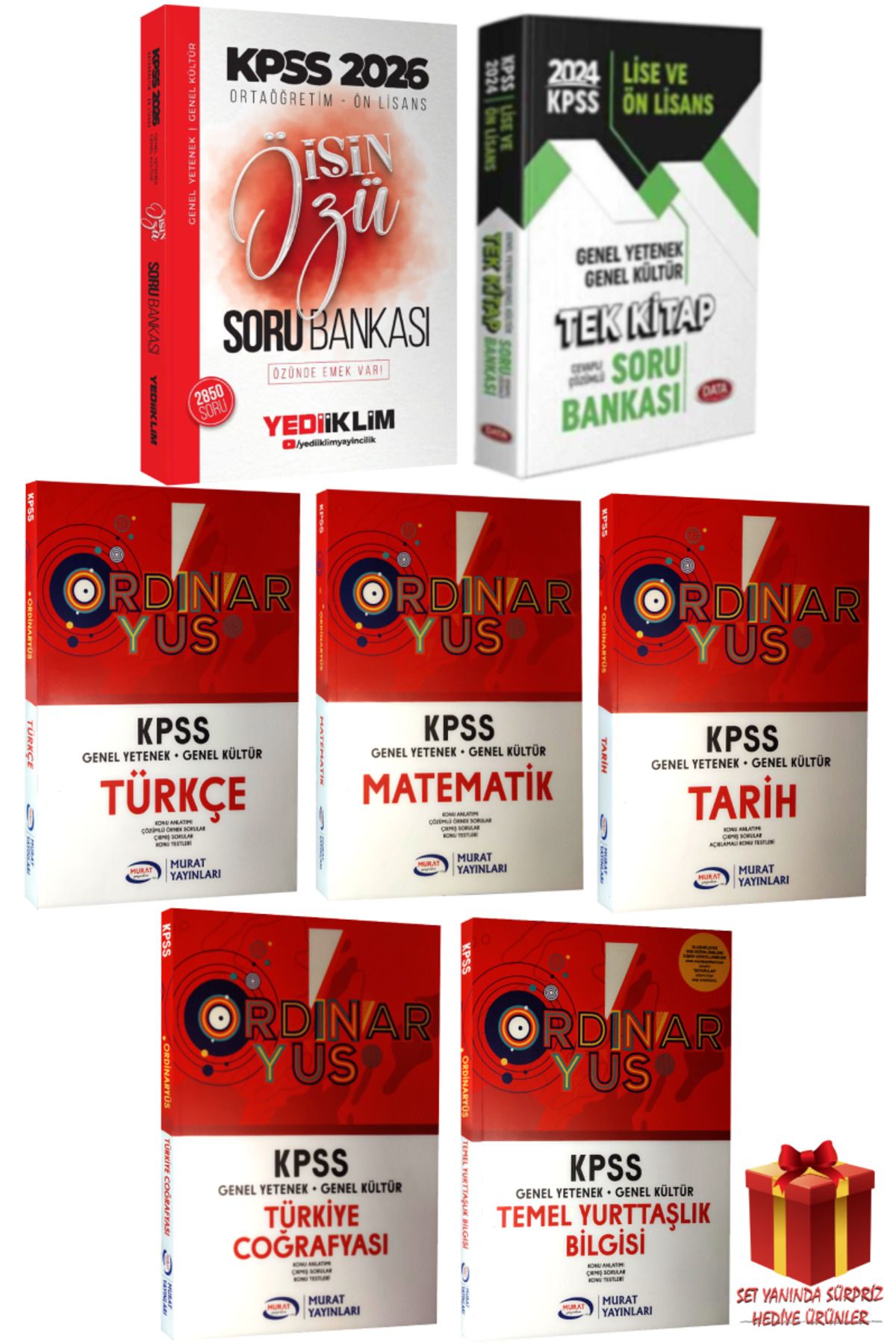 Yediiklim Yayınları 2026 KPSS Ortaöğretim-Ön Lisans İşin Özü+Tek Kitap Soru Bankası+Ordinaryus Tüm Dersler Konu Anlatımı