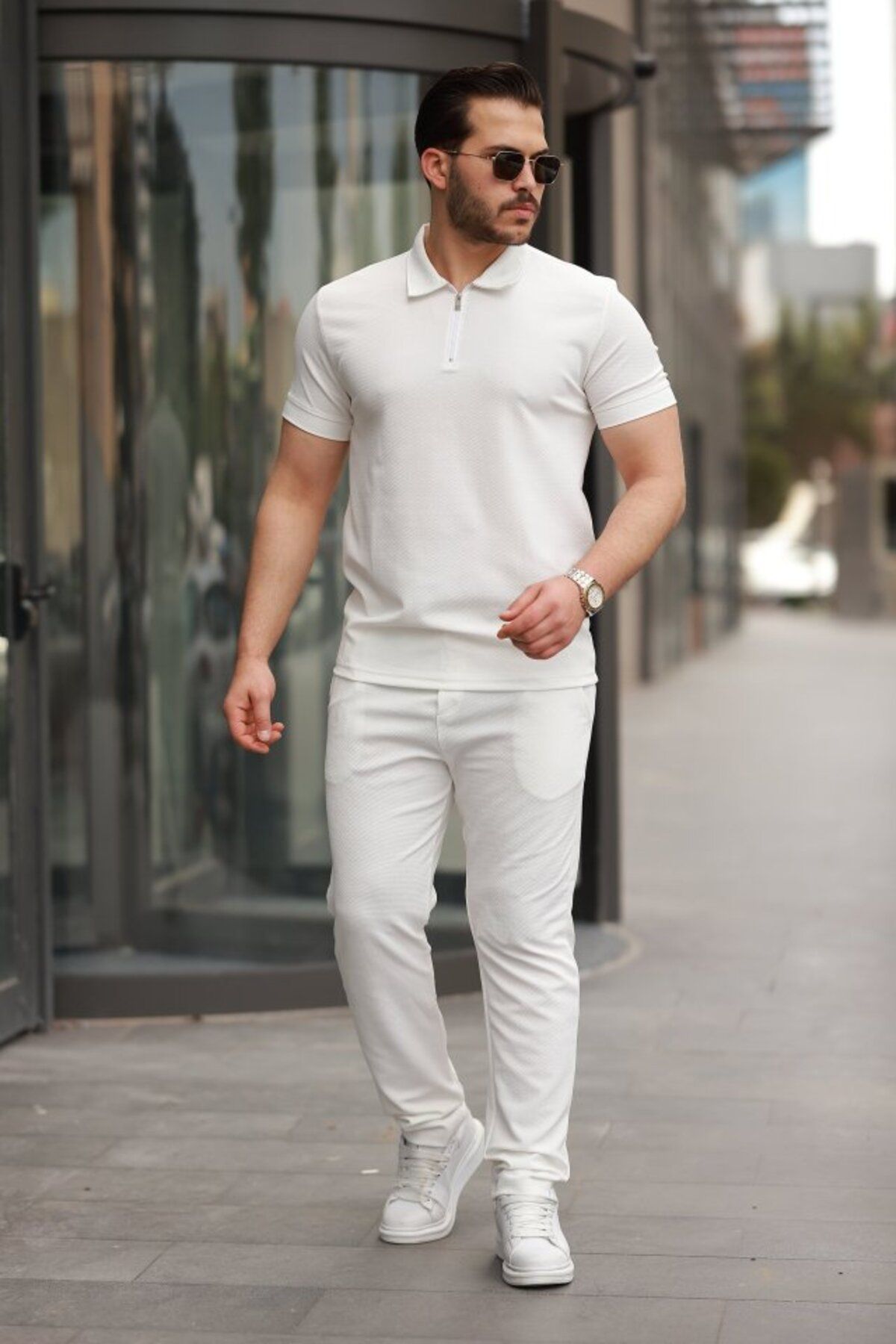 Kokosh moda Erkek Yakalı Fermuarlı T-Shirt Pantolon Ikili Rahat Takım