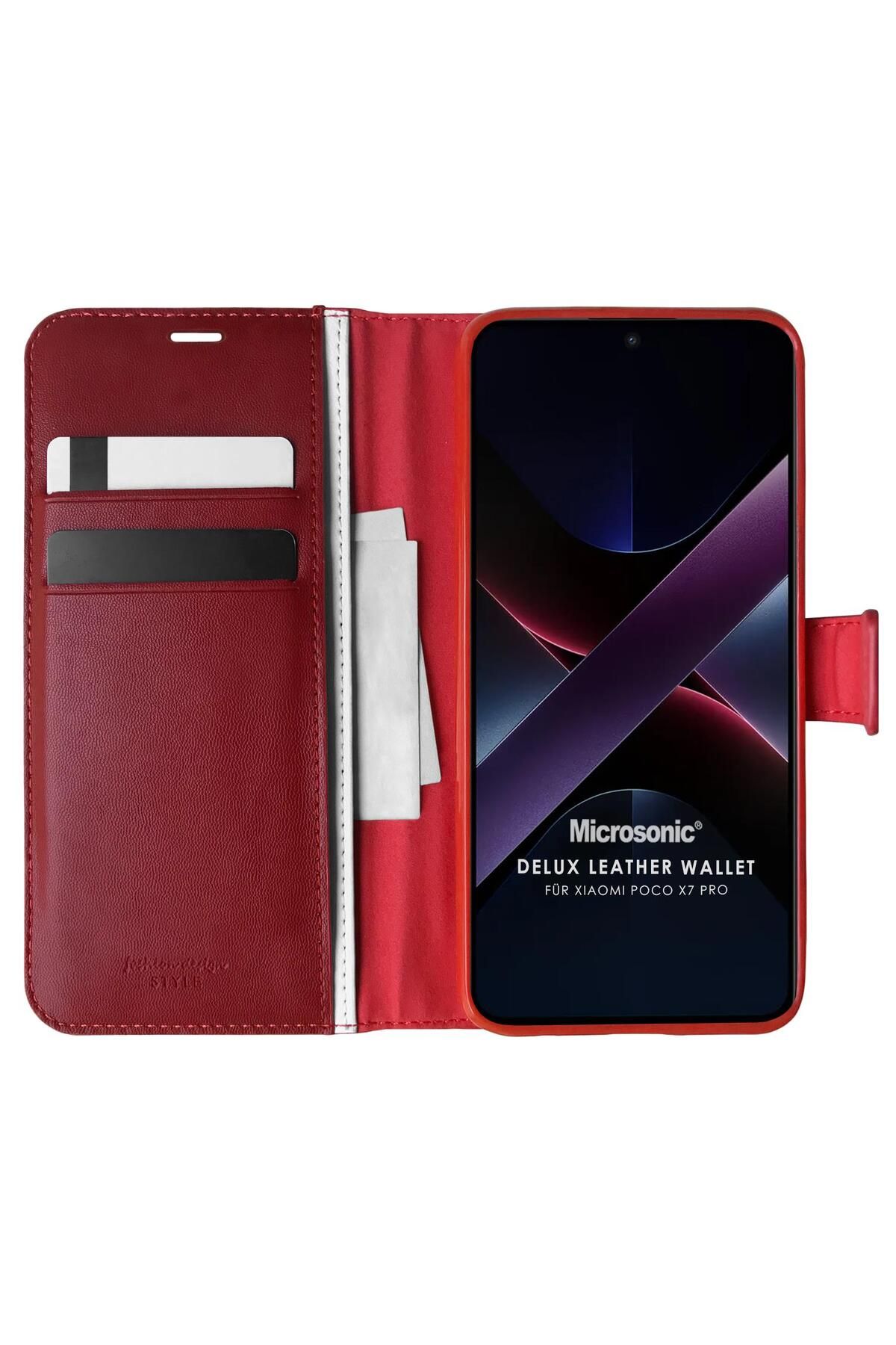 Microsonic Xiaomi Poco X7 Pro Kılıf Delux Leather Wallet Kırmızı