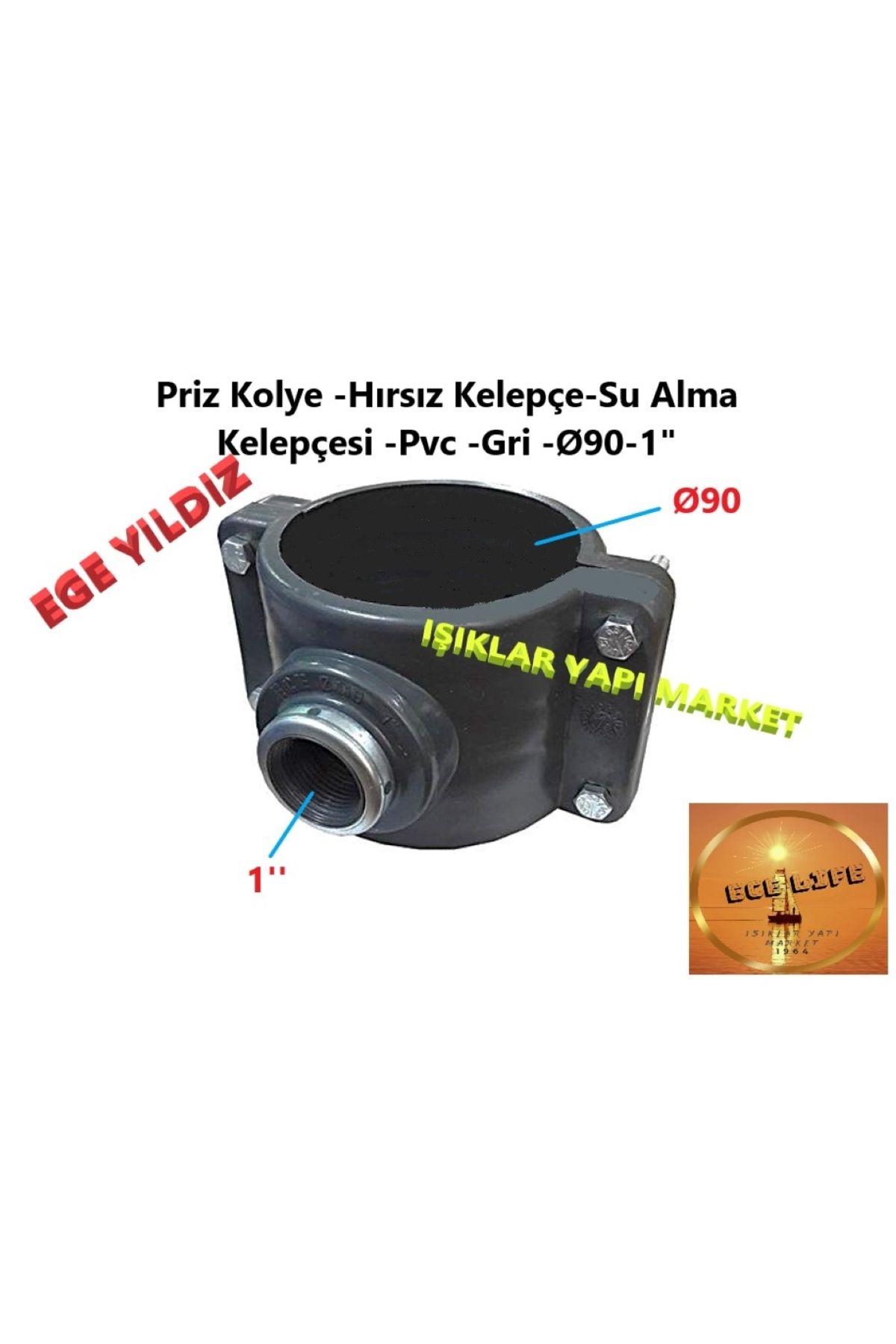 ece life Priz Kolye -Hırsız Kelepçe-Su Alma Kelepçesi -Pvc -Gri -Ø90-1"