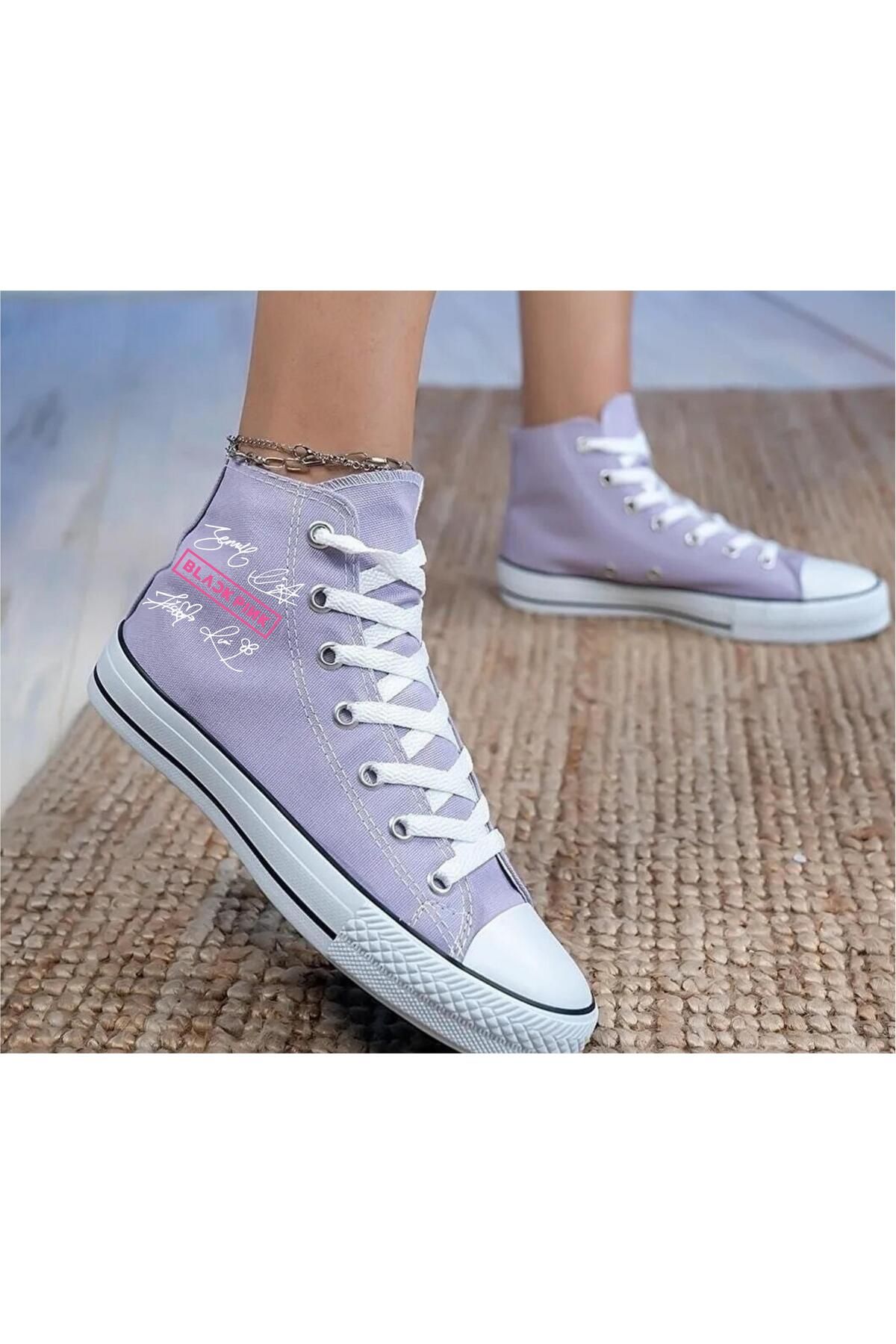 LEVENT ÖZCAN İmzalı Black Pink Baskılı, Lila Bilekli Spor Ayakkabı, Çocuk Sneaker