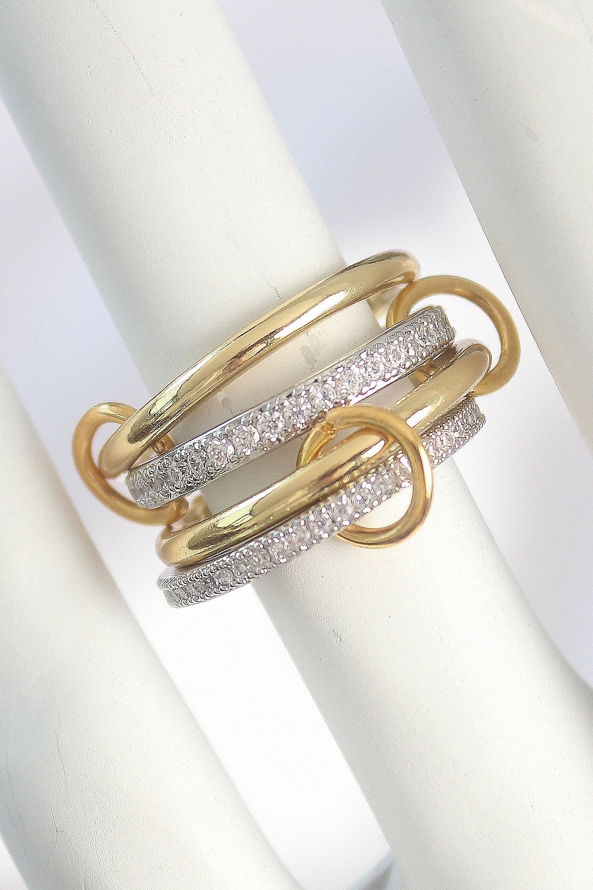 GLIMMERY Pirinç Gold Renk Zirkon Taşlı Halka Detaylı Kadın Yüzük
