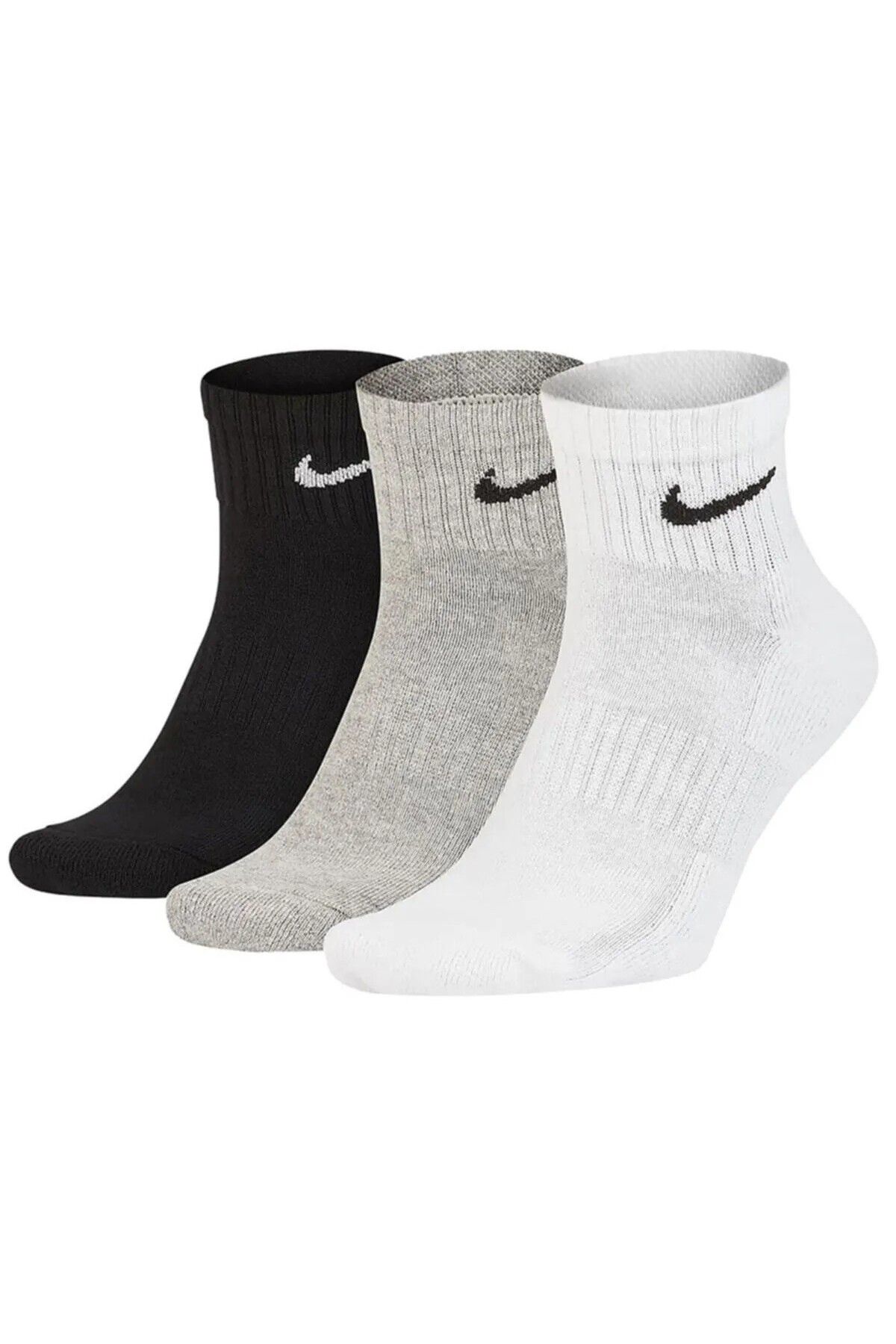 Nike Everyday Cotton Cushioned Erkek Beyaz Siyah Gri 3Lü Çorap