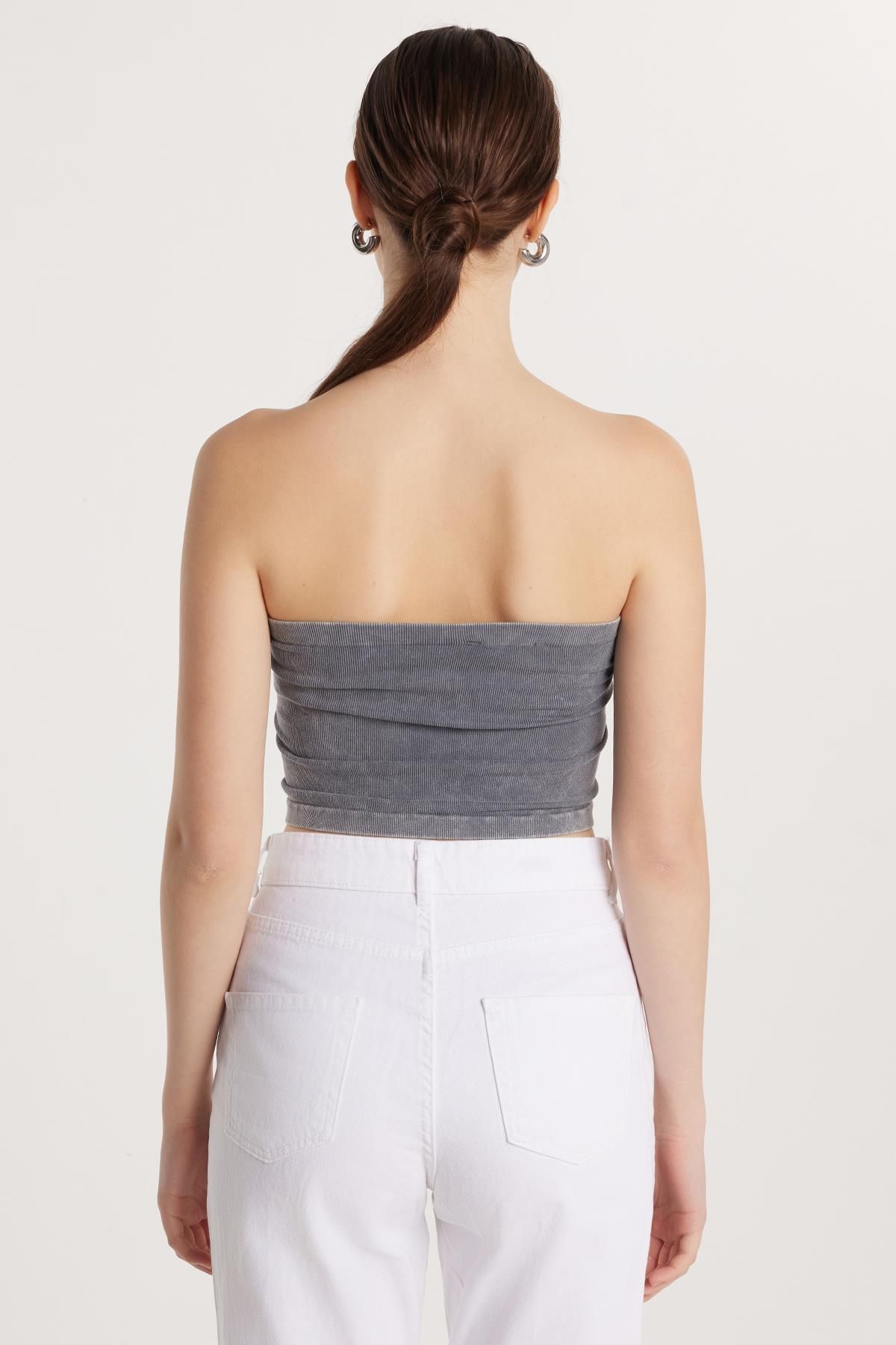 Tudors-Women's Slim Fit Cotton Strapless Plain Anthracite Blouse 5