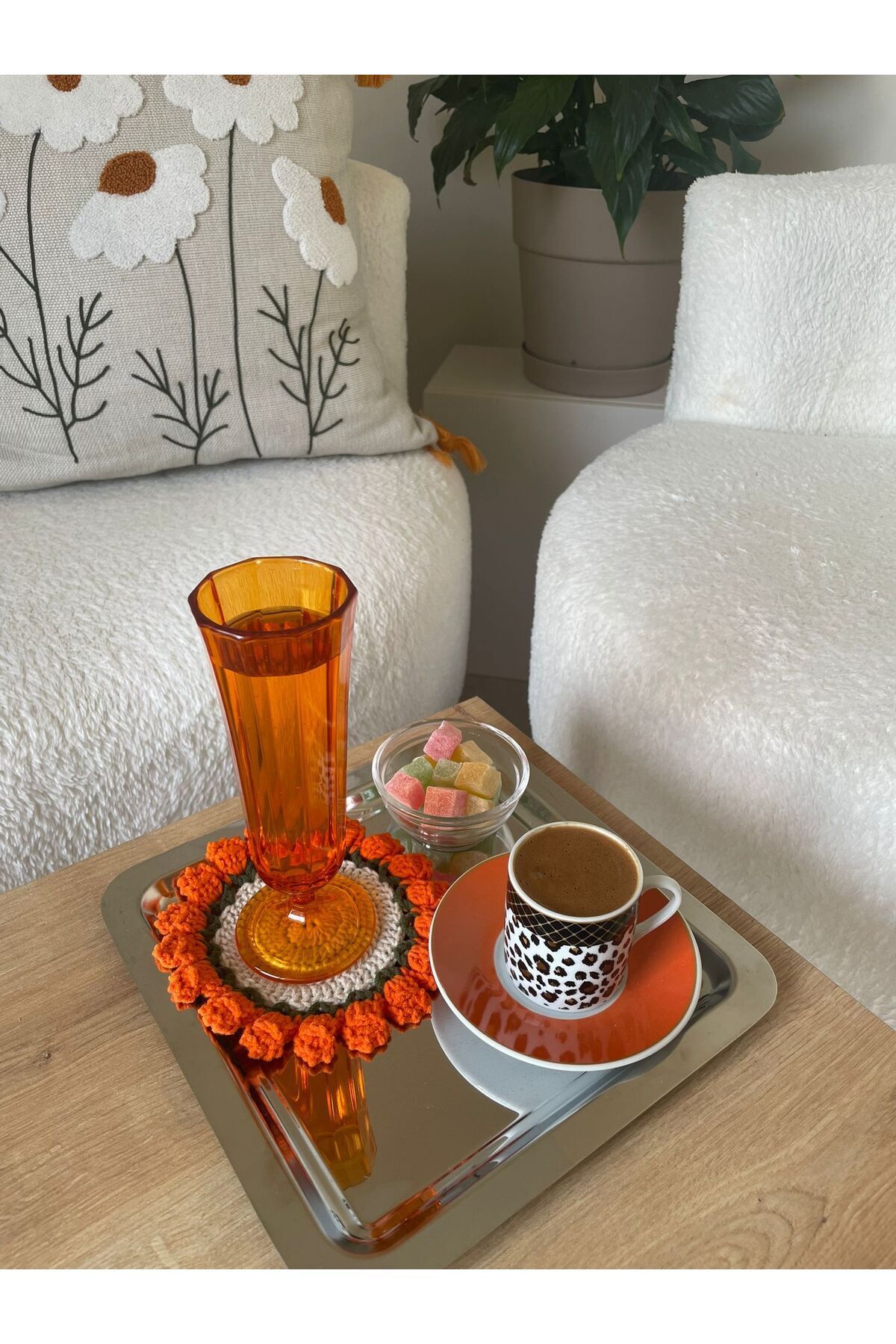 ARMODA STYLE ÖRGÜ BUKET BARDAK ALTLIĞI TURUCU / 6Adet