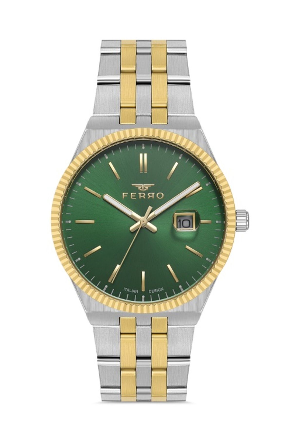 FERRO F11569AWT-D6 Quartz Çelik Altın/Gri Yeşil Kadran 40 mm Erkek Kol Saati