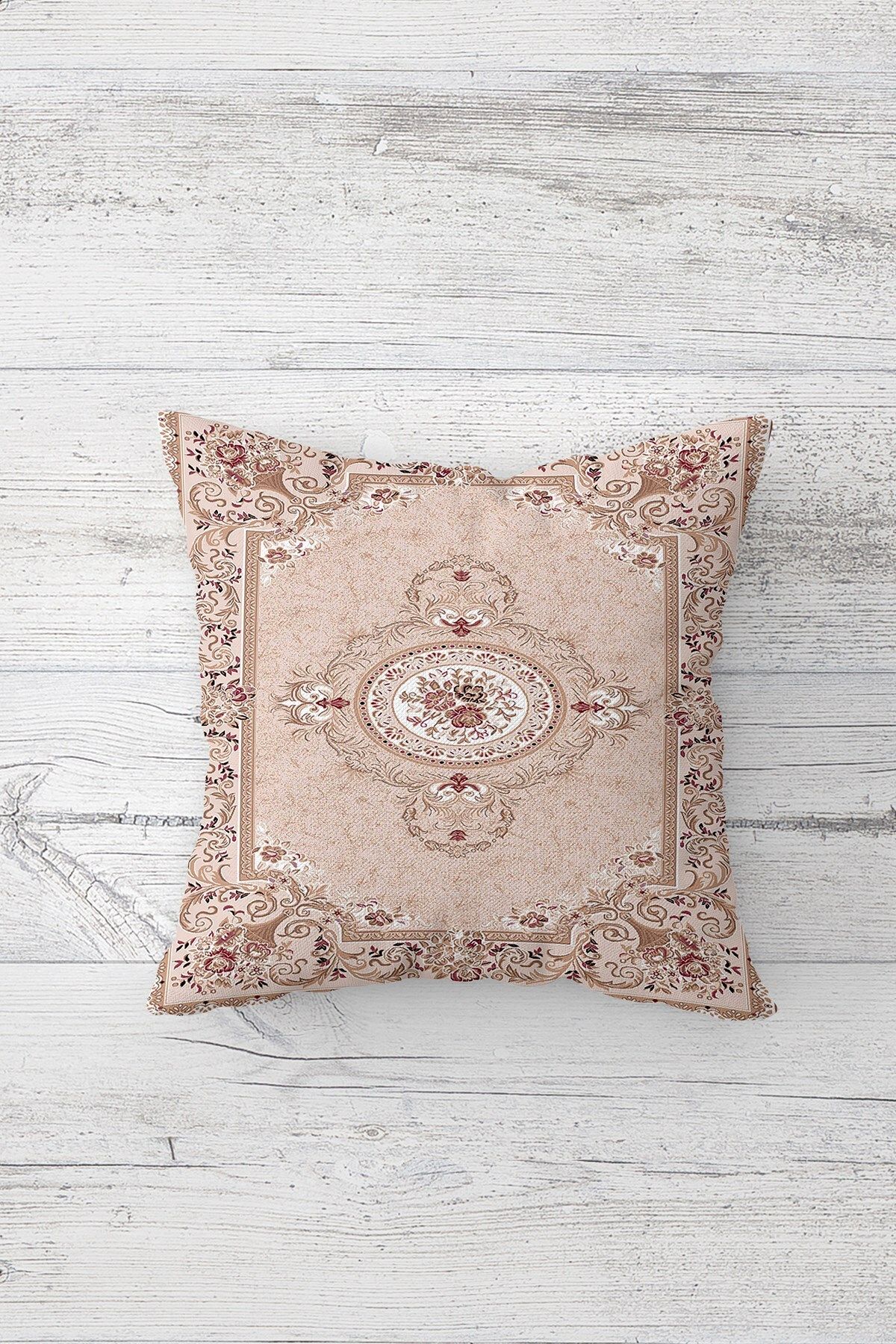 farbala Vintage Çiçek Desenli Çift Tarafı Baskılı Gizli Fermuarlı Dekoratif Yastık Kılıfı Kırlent Kılıfı