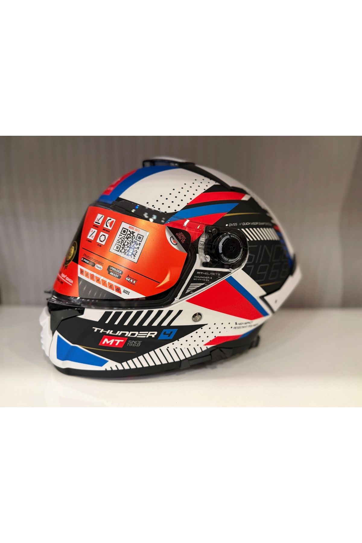 MT Helmets KASK MT THUNDER 4 SV LUMİNENCE A7 MAT BEYAZ/MAVİ