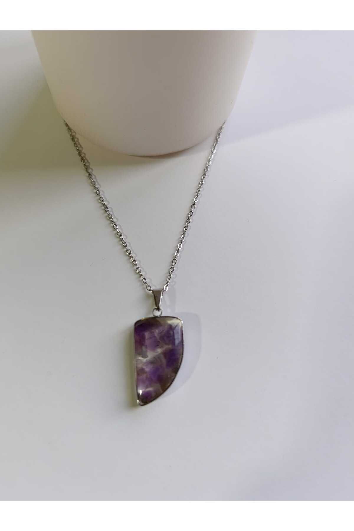 MoS JEWELLERY Mor Doğal Taş Yarım Ay Bohem Stil Kolye