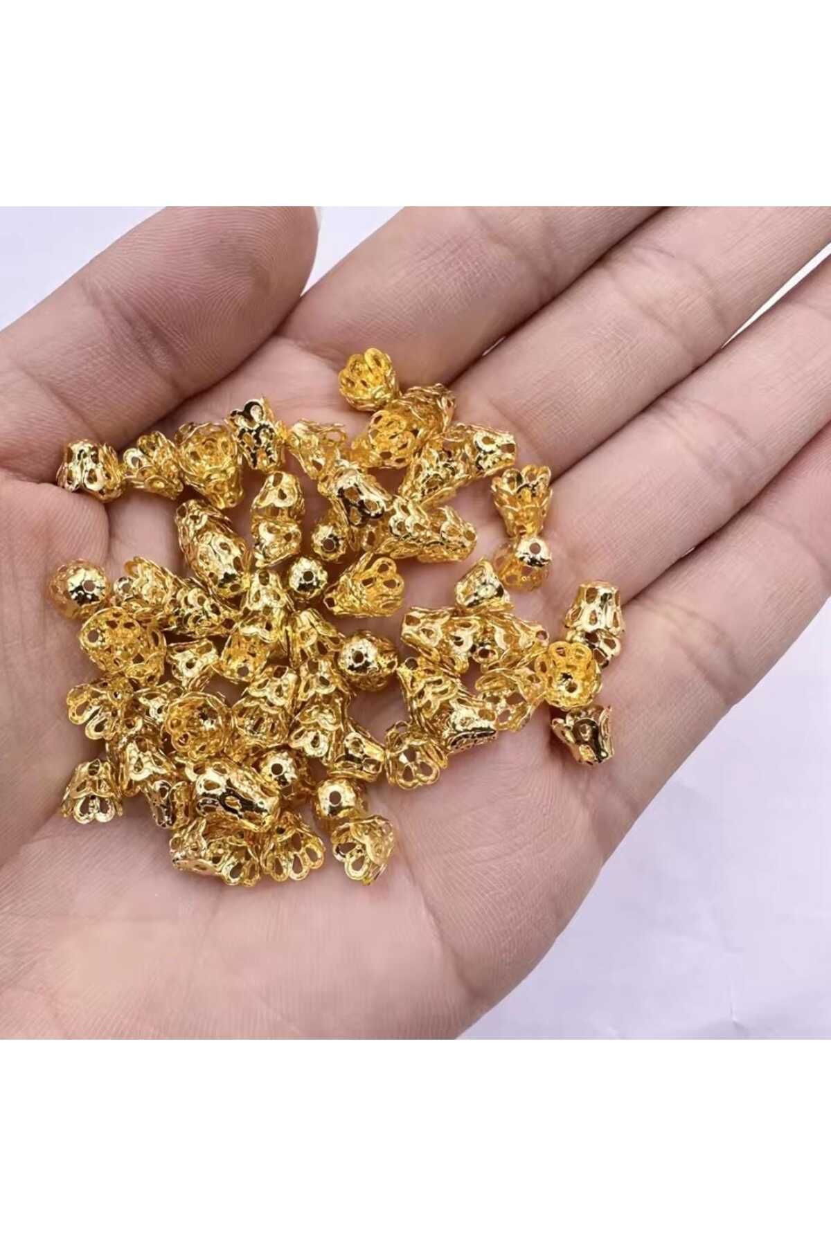yiğit aksesuar 50 Adet Gold Boş Çiçek Metal Boncuk Kapağı Ara aparatı Kolye bileklik Takı Yapım Malzemeleri