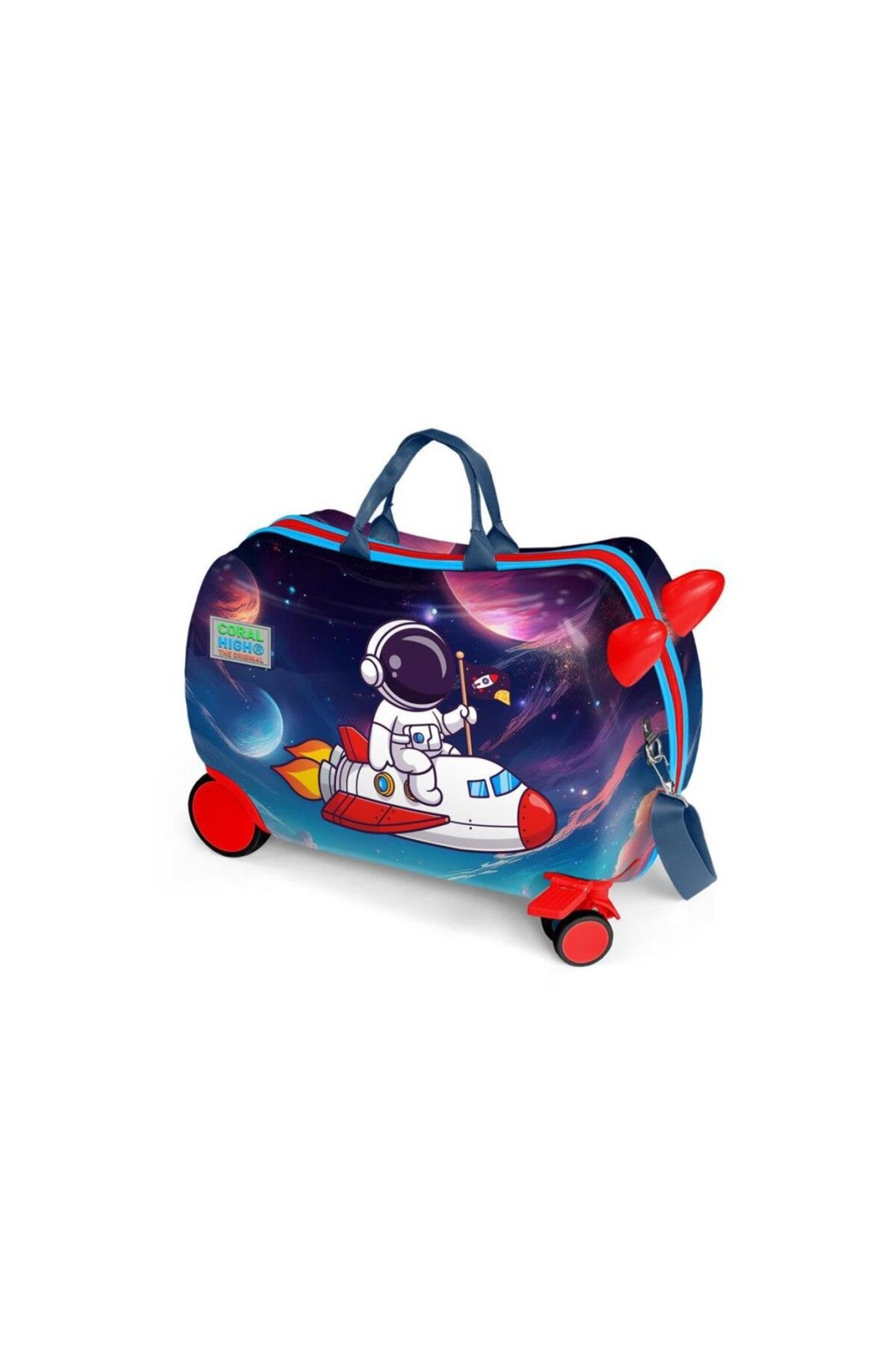 Coral High Kids Kırmızı Lacivert Astronot Desenli Otur-Çek Çocuk Valizi 16364