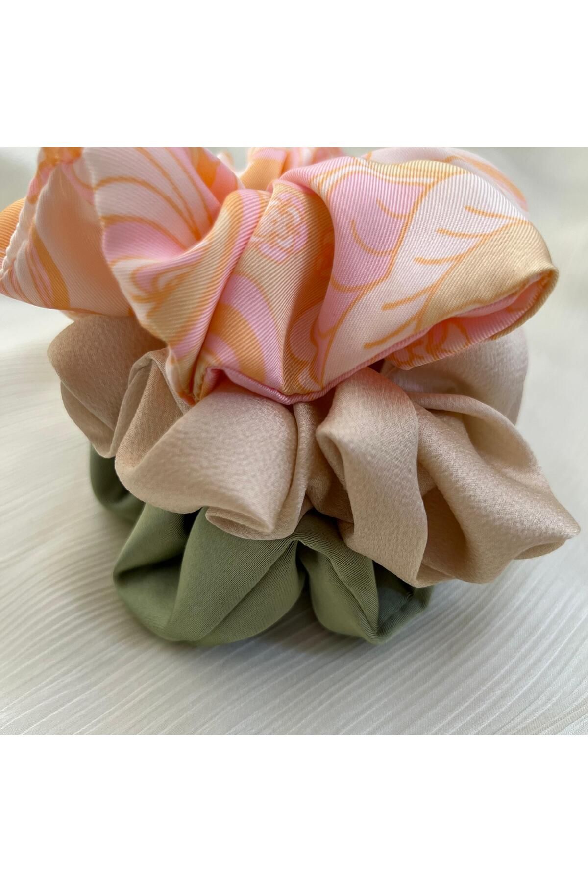 OLEARTISTIC 3’lü Renkli Saten Scrunchie Saç Tokası Seti – Bahar Serisi