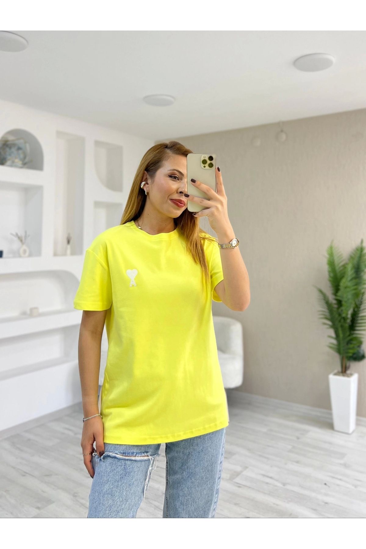 İrka Moda Marka Baskılı Tişört Sarı