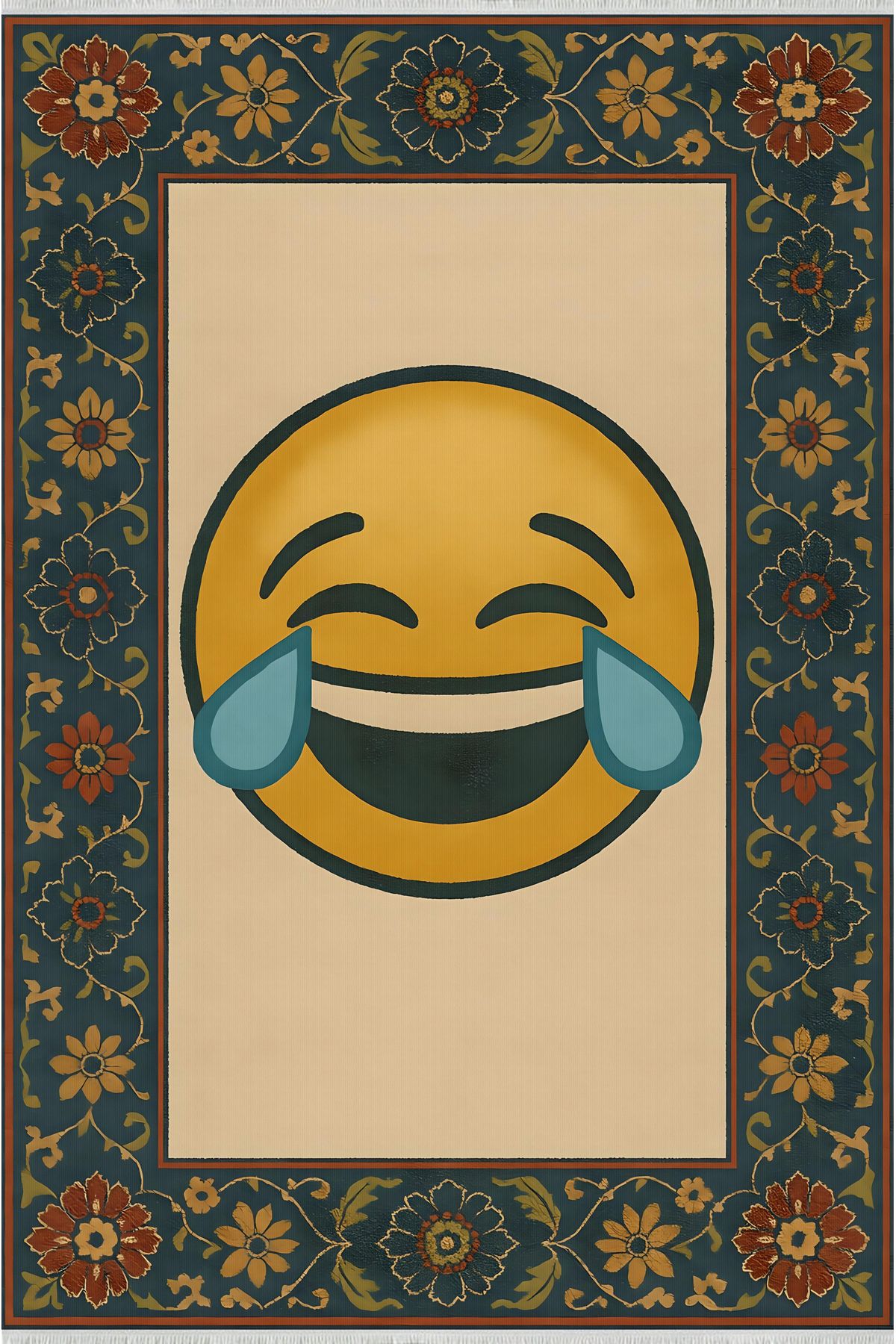 TNYLOF Emoji Desenli Retro Halı – Gülme İfadesi, Kaymaz Taban, Yıkanabilir, Bebek Dostu