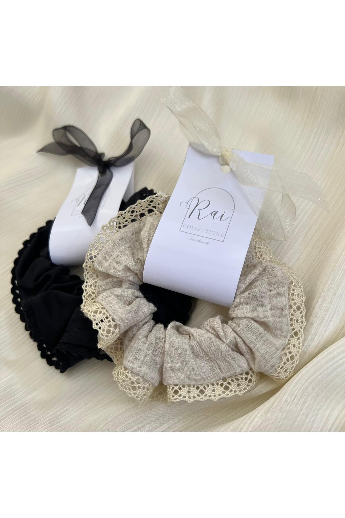 OLEARTISTIC Dantel Detaylı Kahve Krem 2'li Scrunchie Saç Tokası Seti – Şık & Zarif