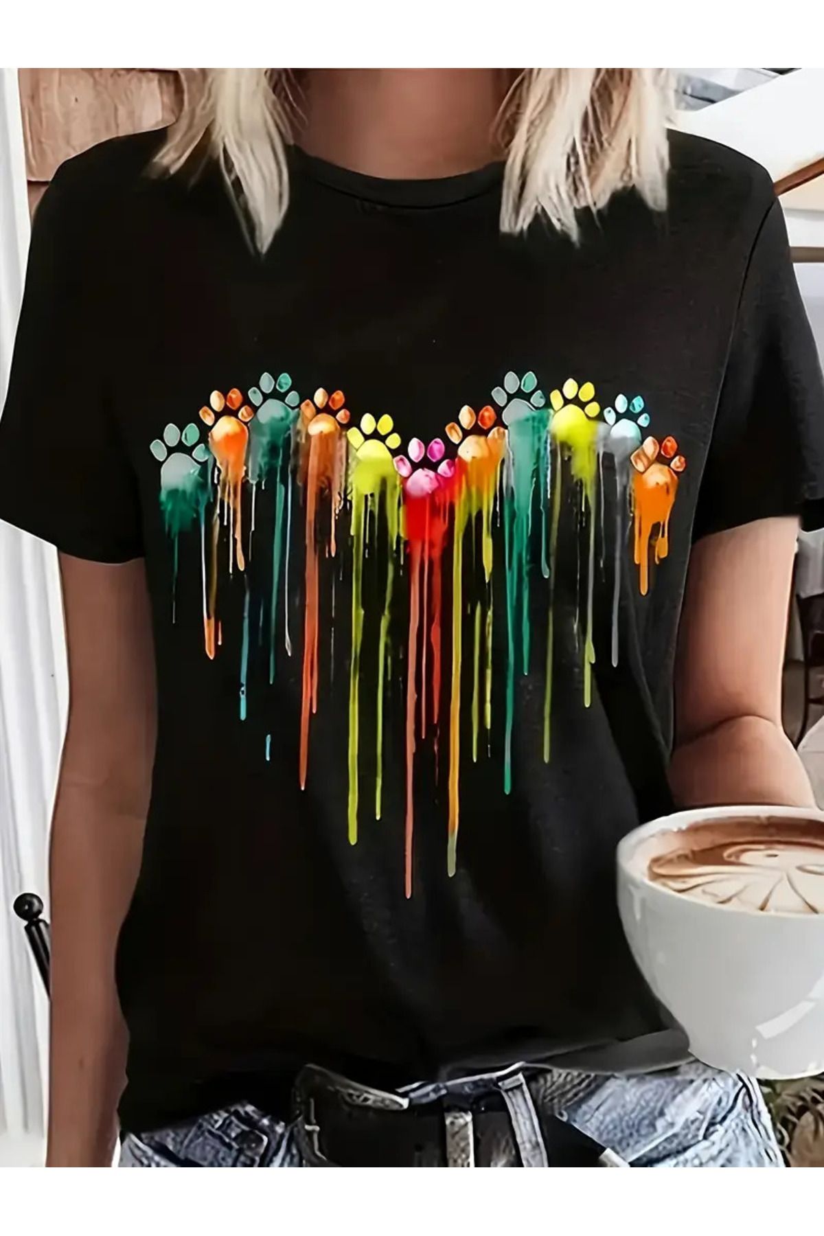 qubo sportswear & company qubo Unisex Oversize Baskılı Pamuklu Bisiklet Yaka Kısa Kollu SİYAH T-shirt