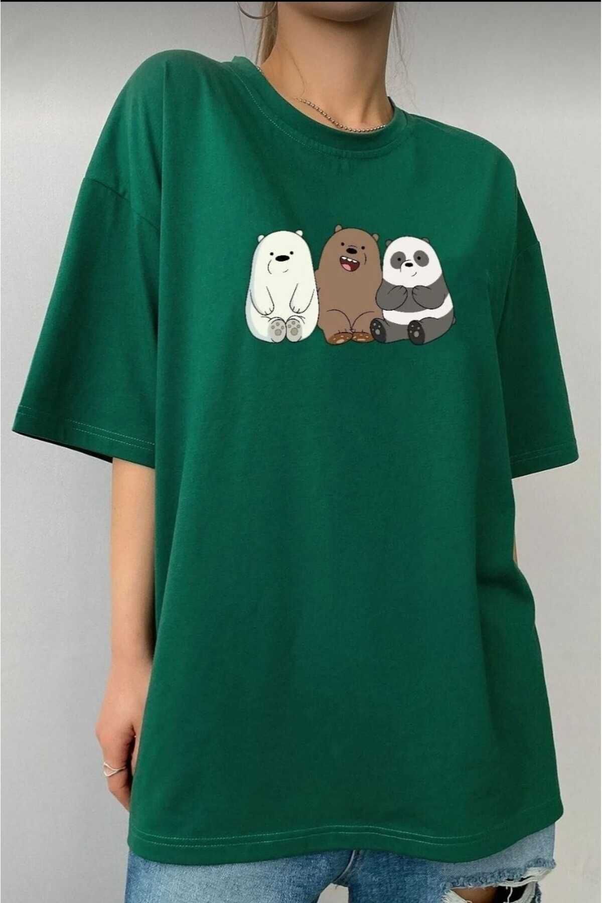 TekTarzz Unisex Kafadar Ayılar Baskılı Tasarım Tshirt