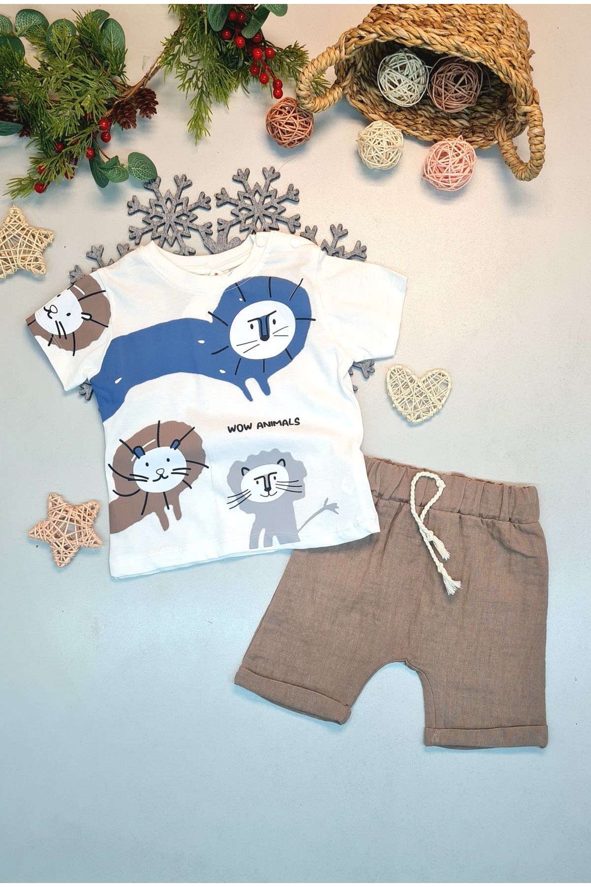 Sm Giyim Erkek Bebek Aslan Desenli Şortlu Bayramlık Yazlık Takım