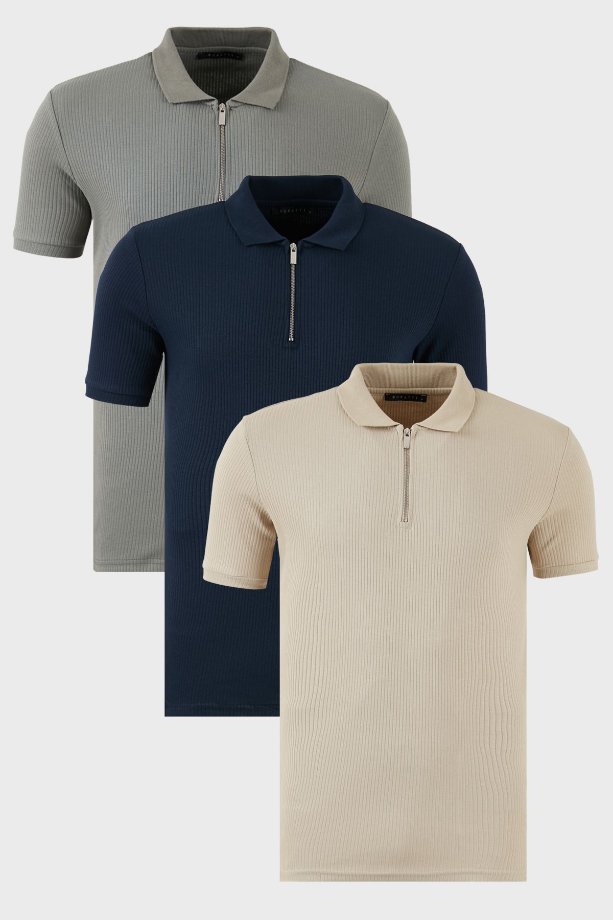 Buratti Pamuklu Regular Fit Yarım Fermuarlı 3'lü Paket Polo Yaka T Shirt Erkek POLO YAKA T SHİRT 590