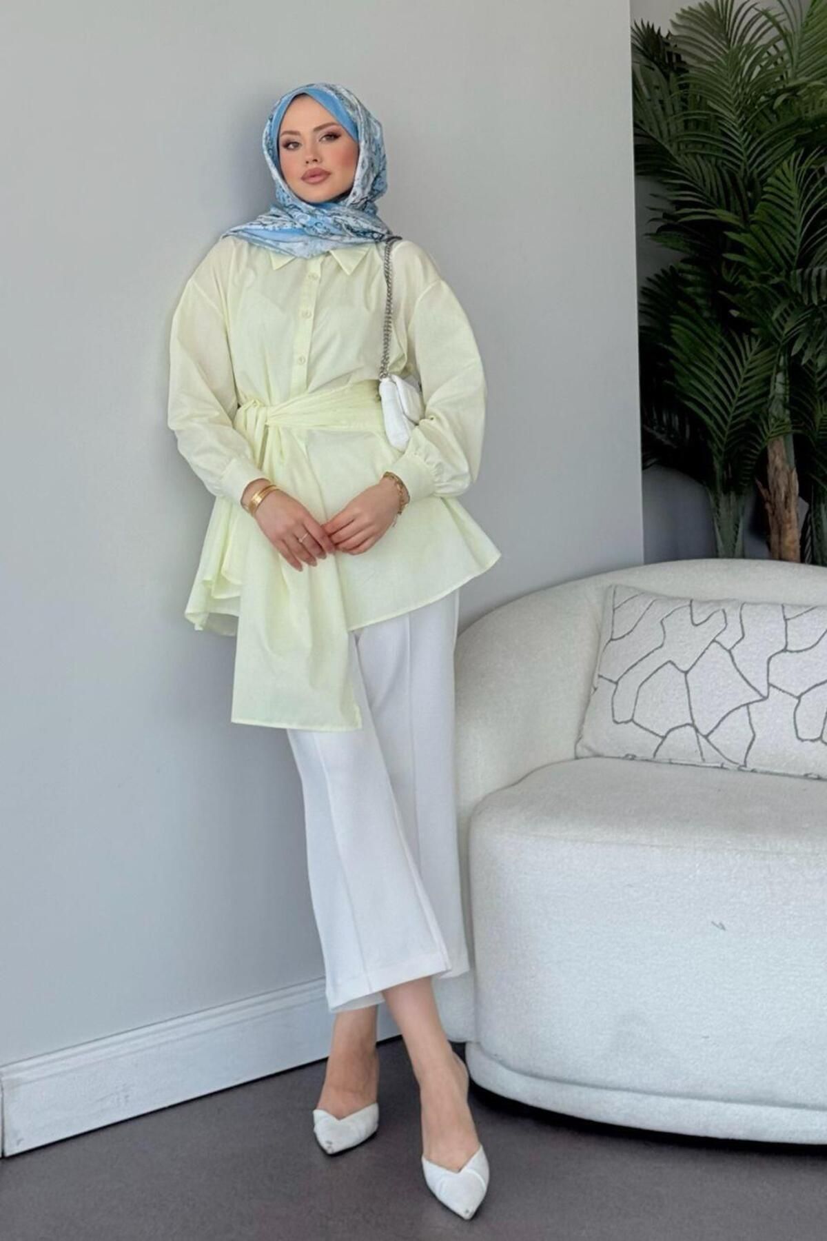 Şulemoda Giyim Awen Bağlamalı Gömlek Sarı