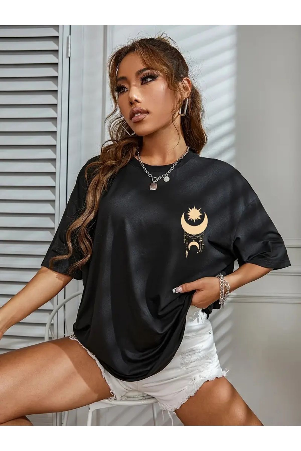 qubo sportswear & company qubo Unisex Oversize Baskılı Pamuklu Bisiklet Yaka Kısa Kollu SİYAH T-shirt