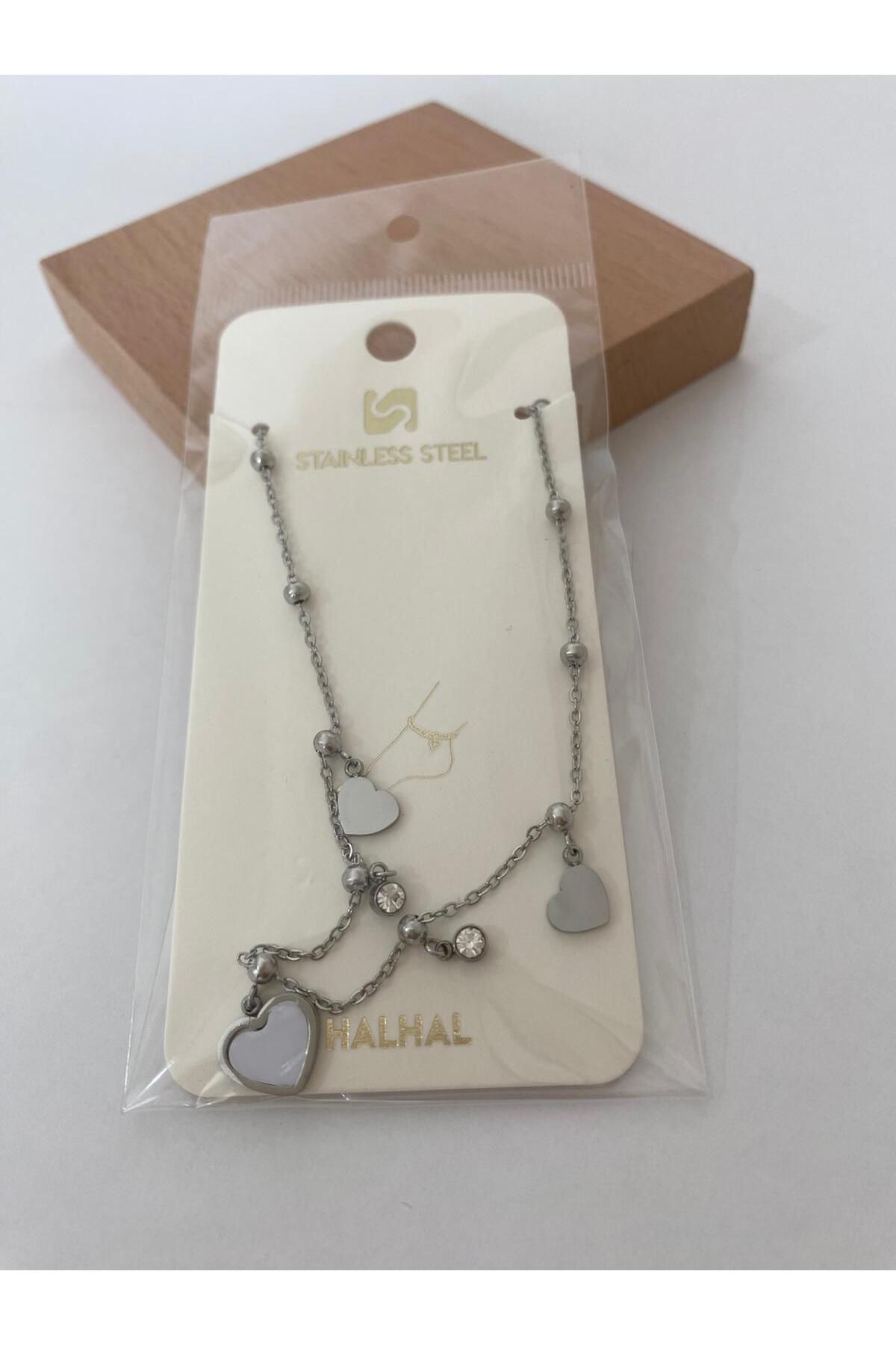 stainless steell Taşlı Kalp Figürlü Halhal