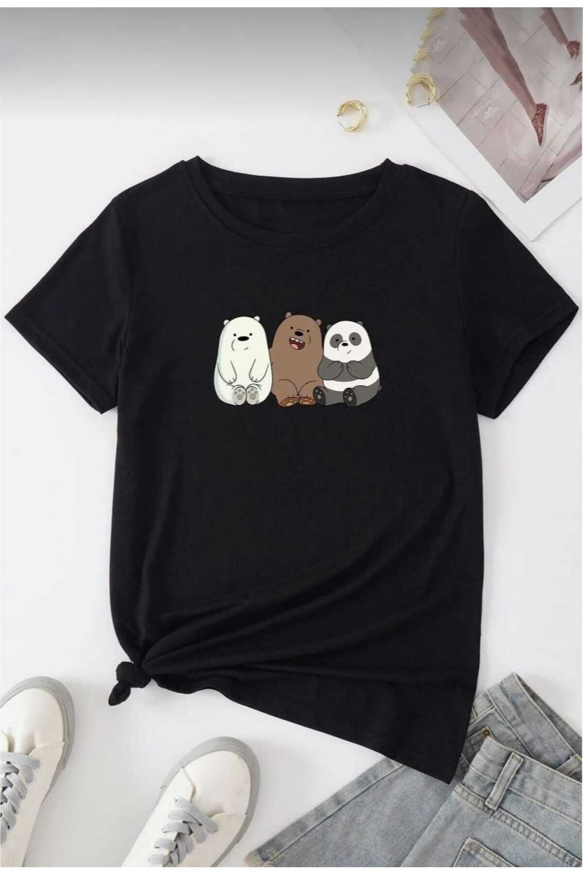 TekTarzz Unisex Kafadar Ayılar Baskılı Tasarım Tshirt