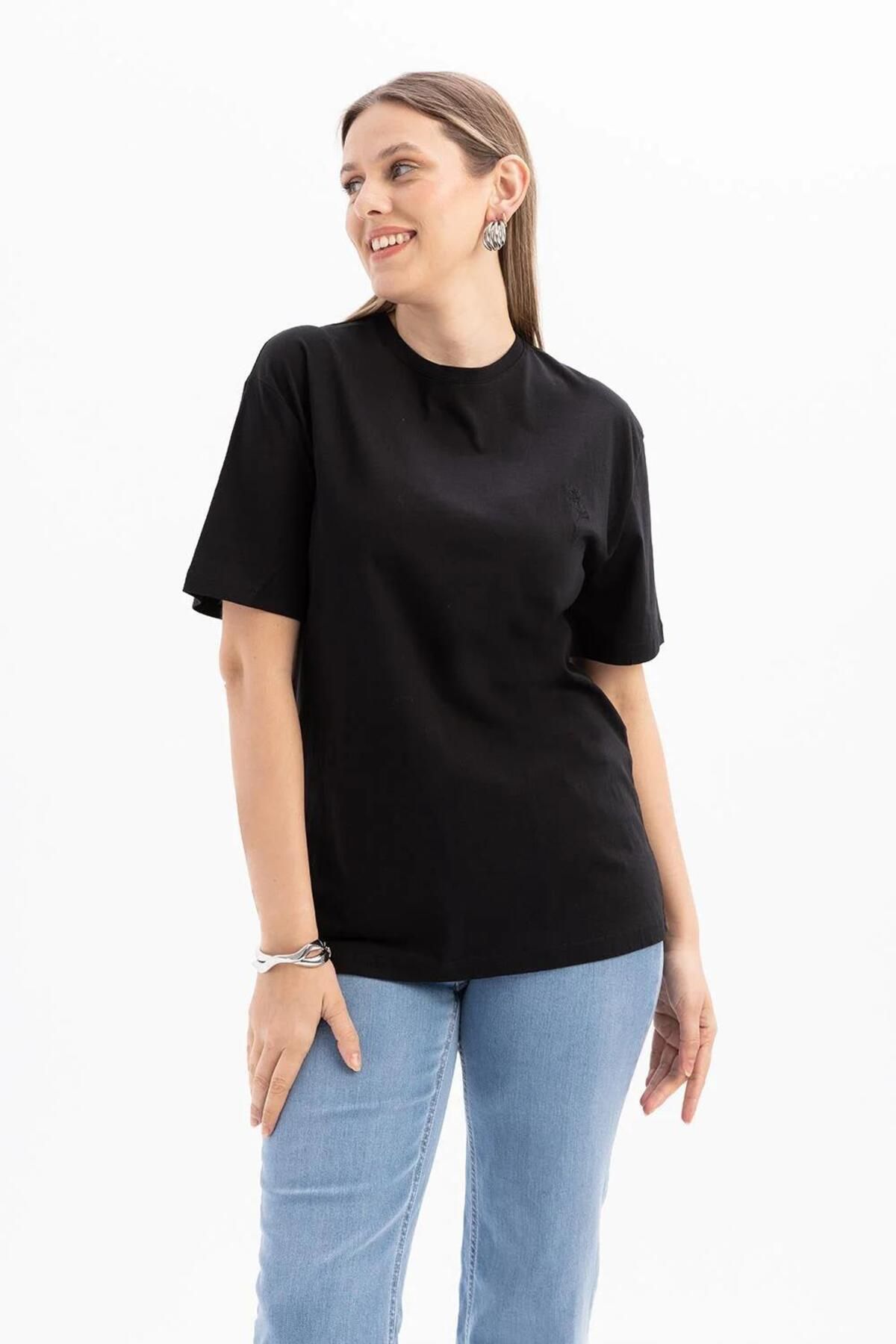 ALLDAY Kısa Kollu Nakış Detaylı Kadın T-shirt S16032A0