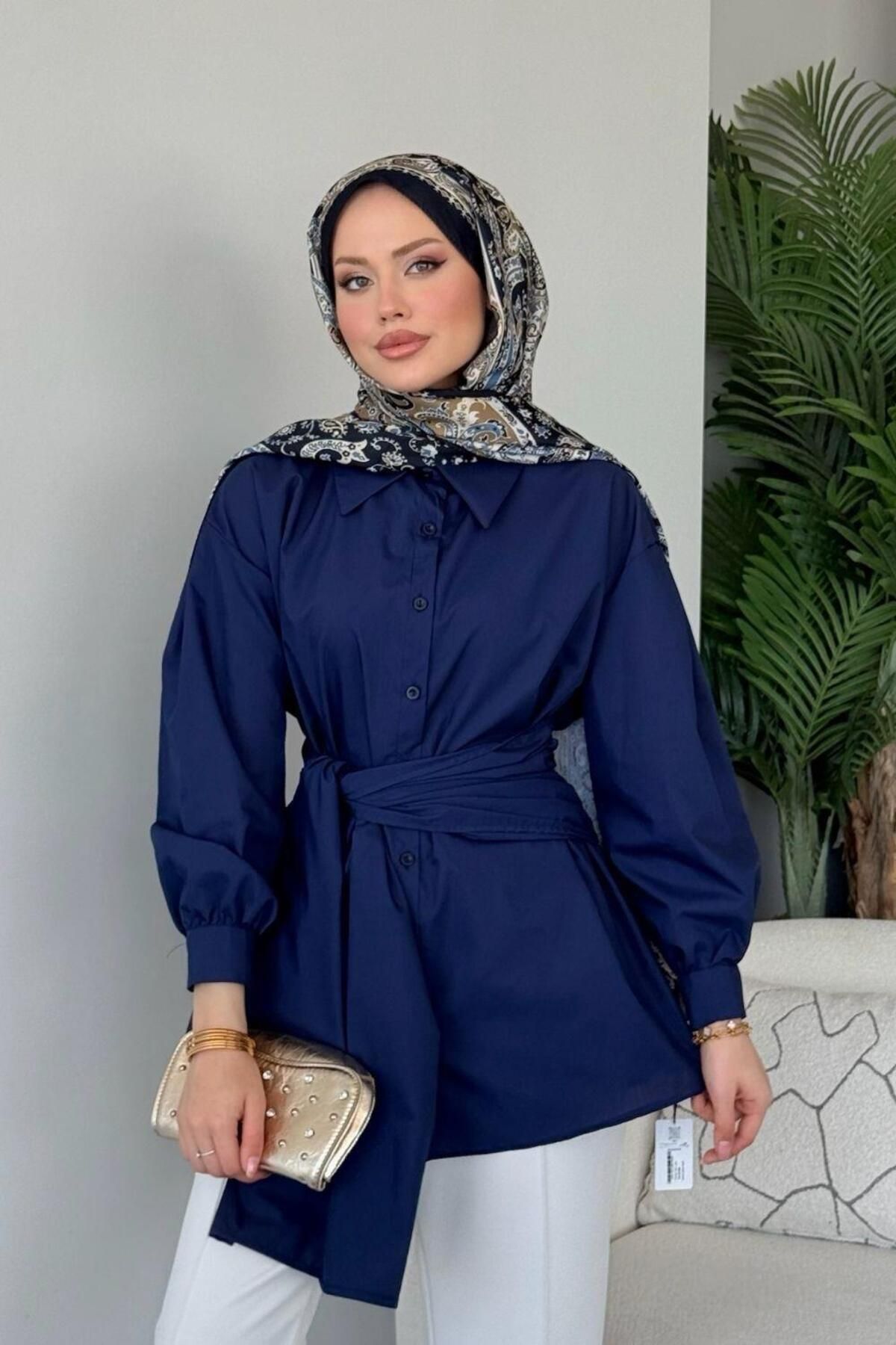 Şulemoda Giyim Awen Bağlamalı Gömlek Lacivert