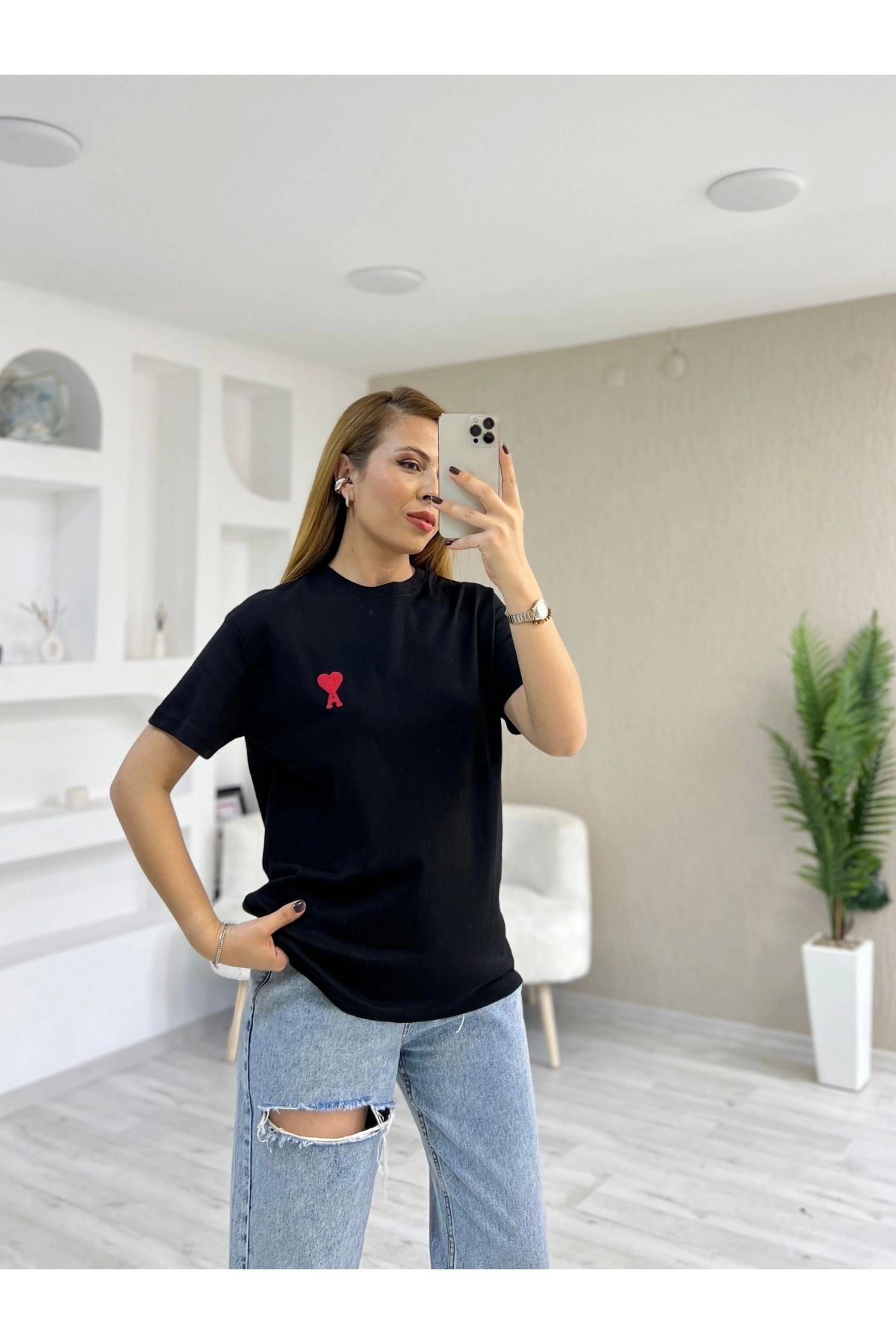 İrka Moda Marka Baskılı Tişört Siyah