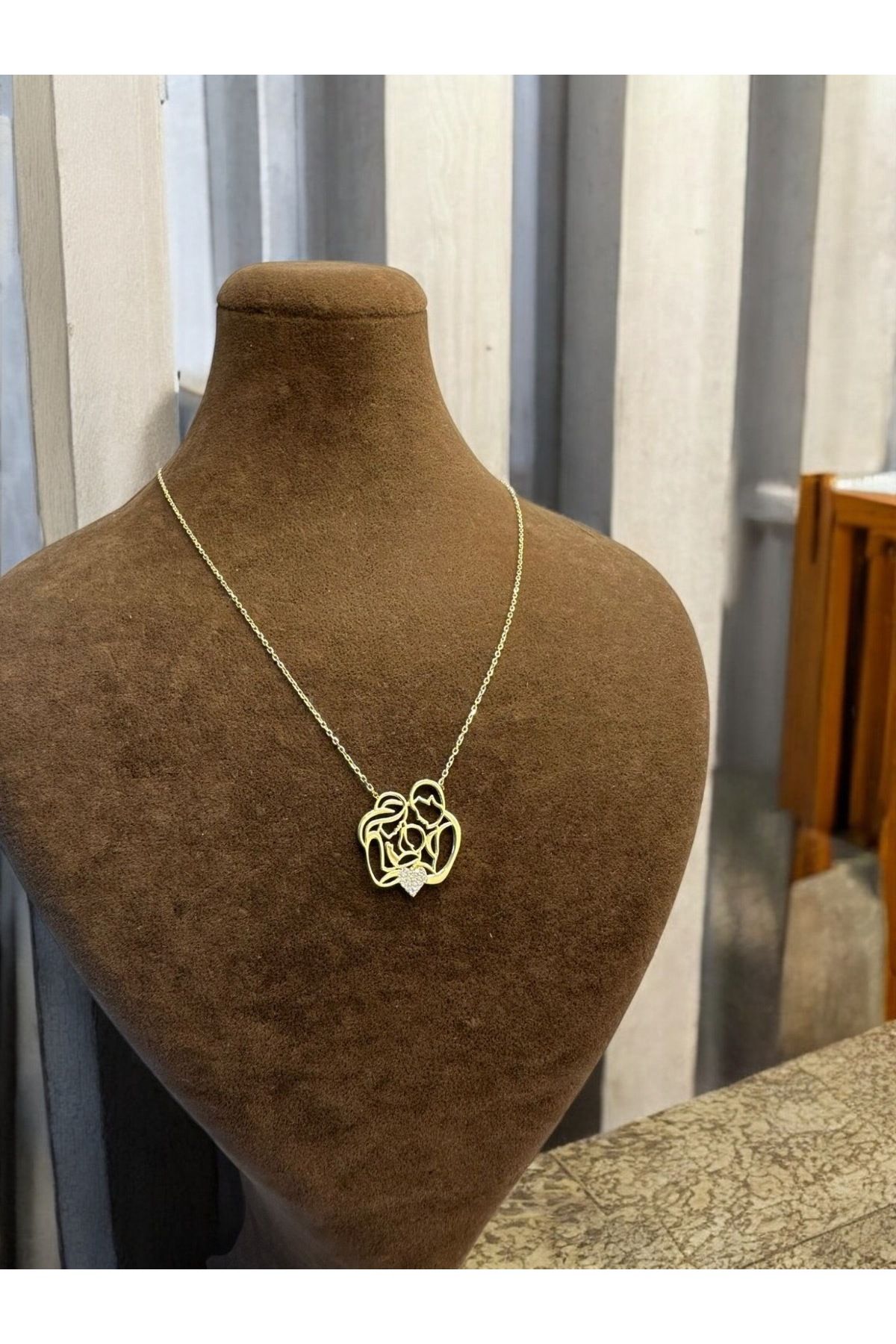SOFT 925 AYAR KOMPLE GÜMÜŞ AİLE KOLYESİ 14-K GOLD KAPLAMA