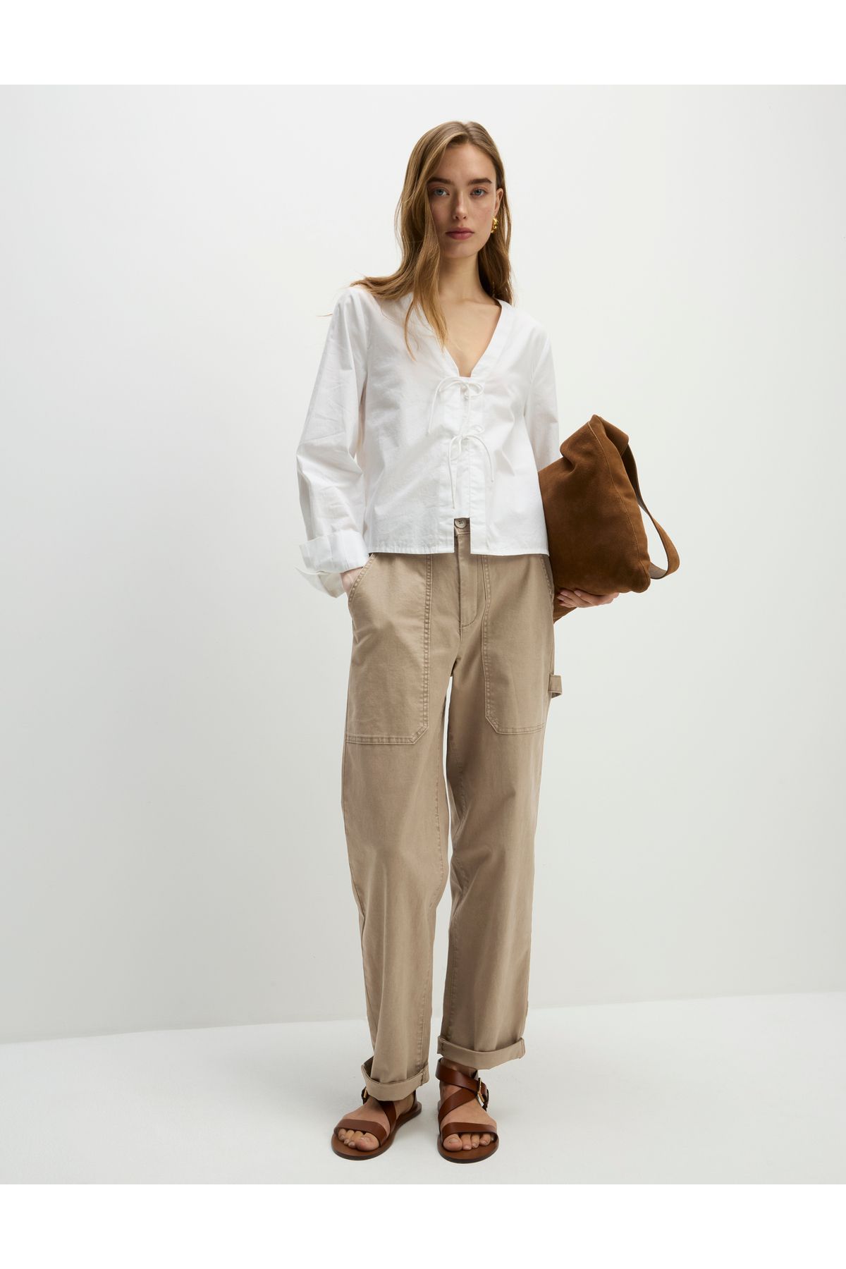 Marks & Spencer Yüksek Bel Pamuklu Cepli Straight Fit Pantolon