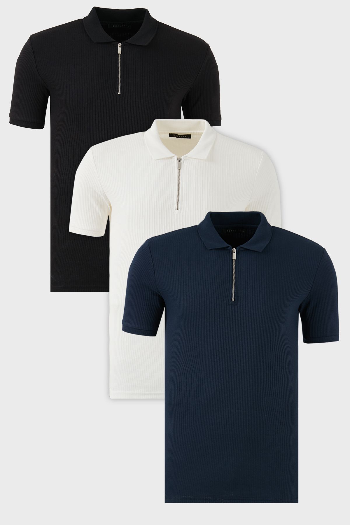Buratti Pamuklu Regular Fit Yarım Fermuarlı 3'lü Paket Polo Yaka T Shirt Erkek POLO YAKA T SHİRT 590