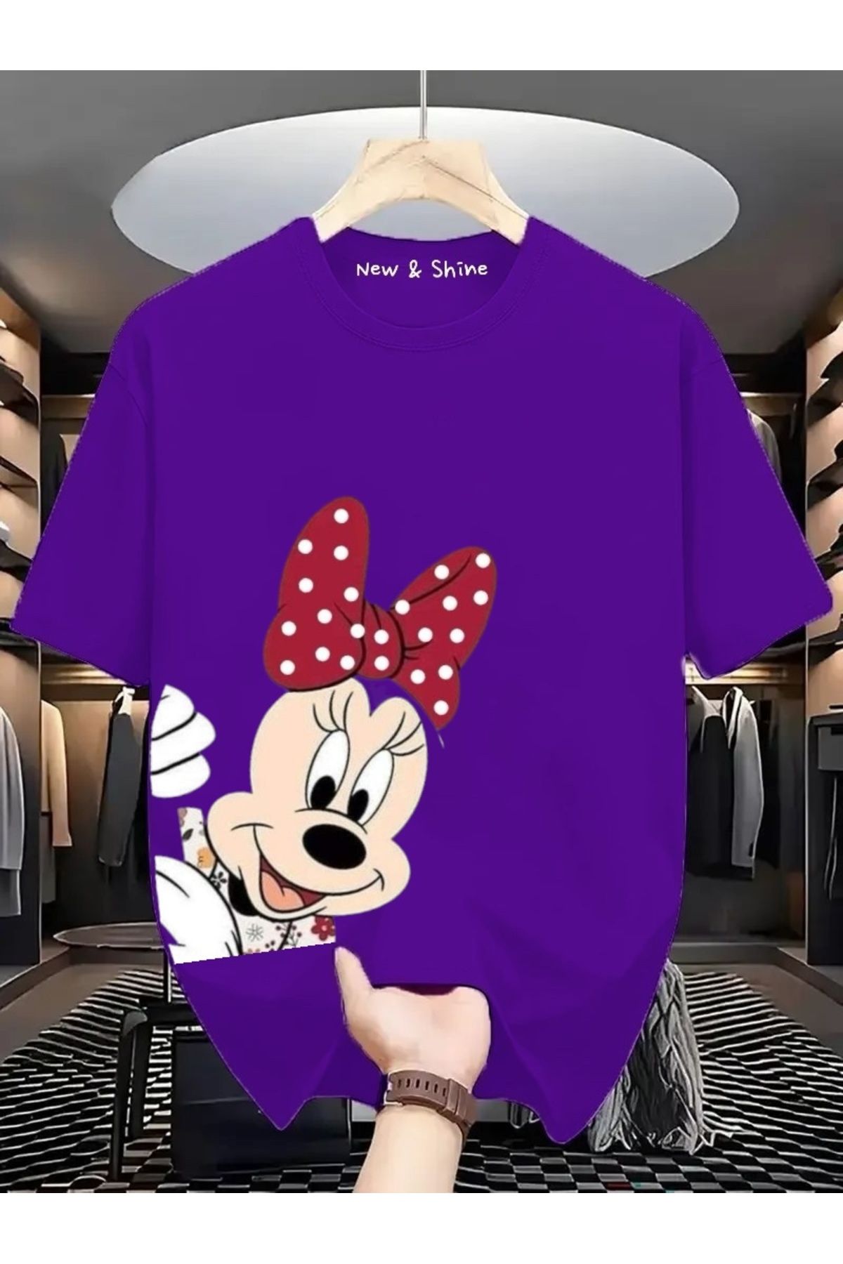 New Shine Minnie Mouse Yanda Baskılı Oversize T-Shirt
