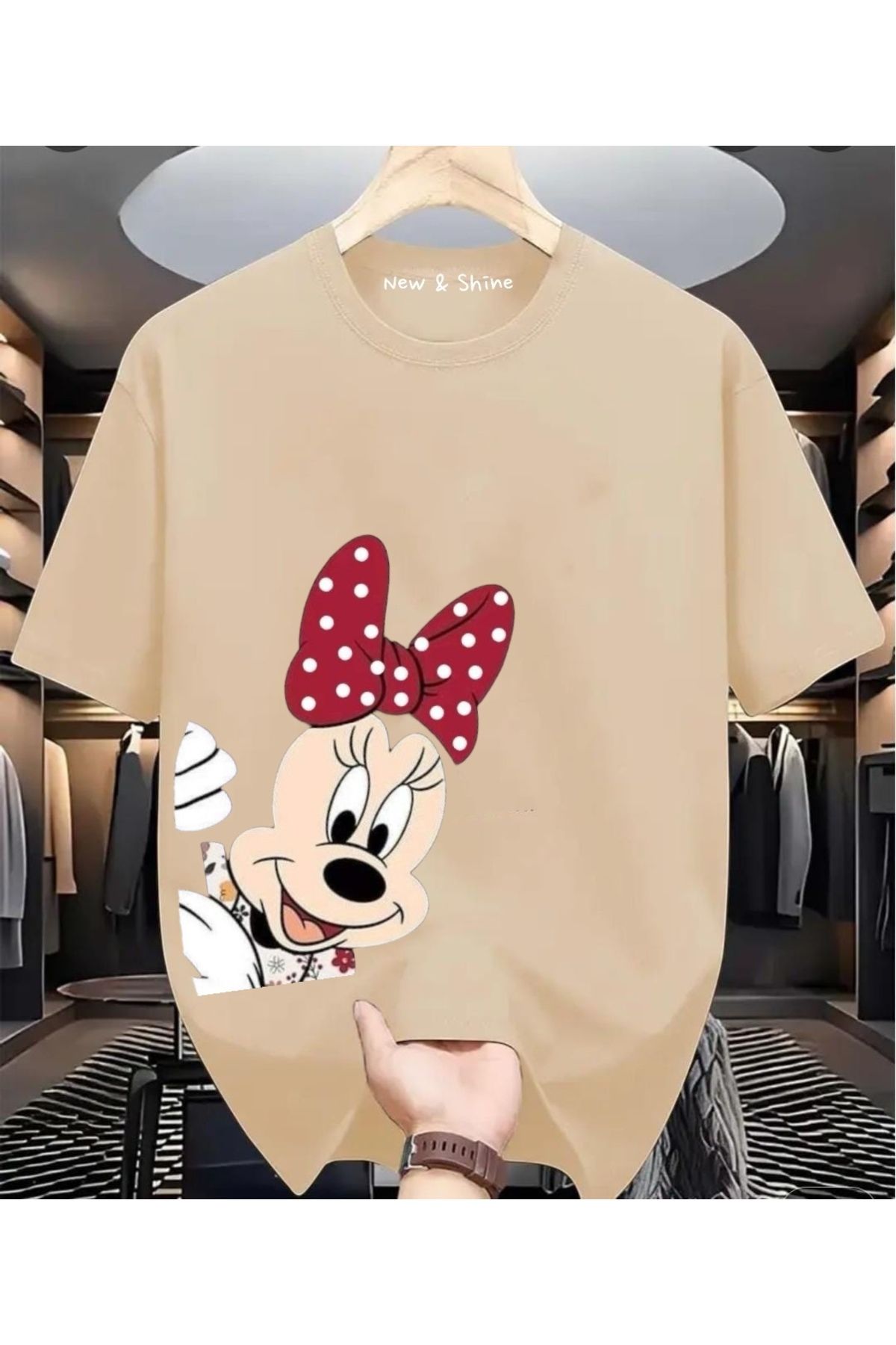New Shine Minnie Mouse Yanda Baskılı Oversize T-Shirt