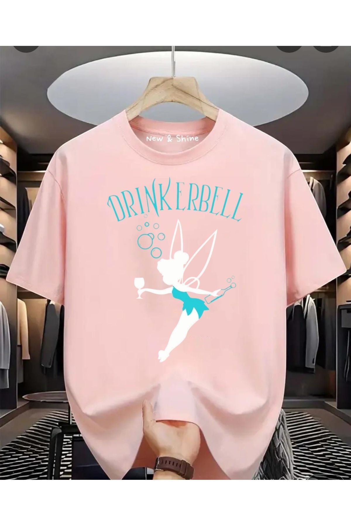 New Shine Drinkerbell Baskılı Büyük Beden Oversize T-Shirt