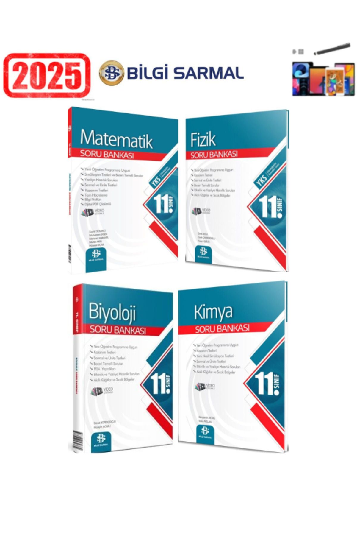 Bilgi Sarmal Yayınları Güncel 11.Sınıf Matematik-Fizik-Kimya-Biyoloji Soru Bankası Seti+Android Kalem