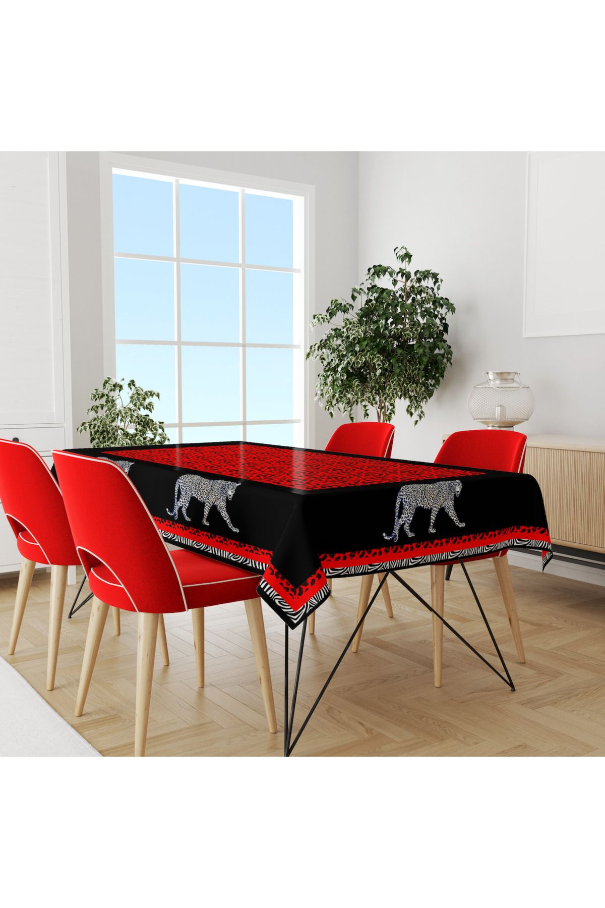 Home Kırmızı Siyah Leopar 140x200 cm Masa Örtüsü