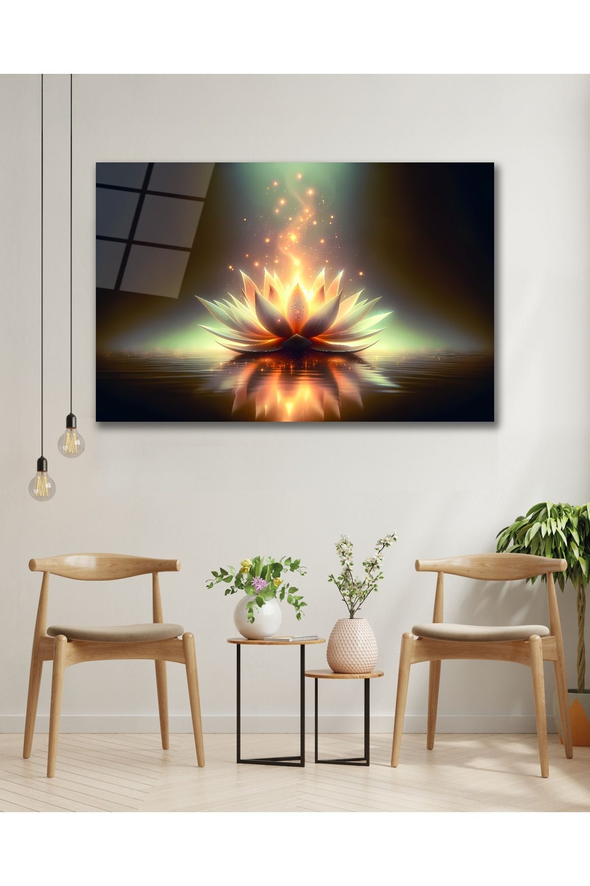 Çağ Baskı Lotus Çiçeği Göz Alıcı Çiçek Cam Tablo Modern Ev Ofis Salon Oda Duvar Dekoru Hediyelik