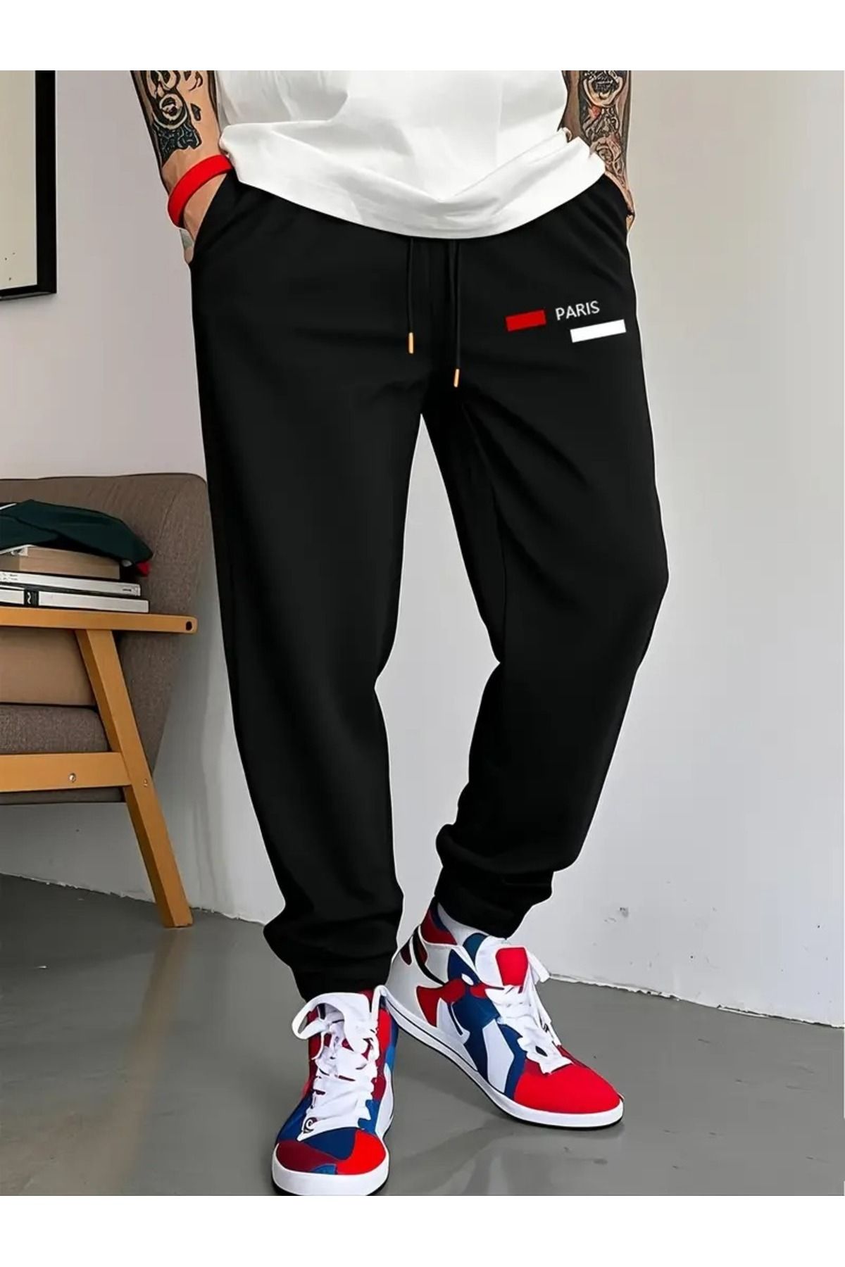 PAVRO Unisex Eşofman altı Kemerli Bel ve Cep, Normal Beden, Eşofman altı