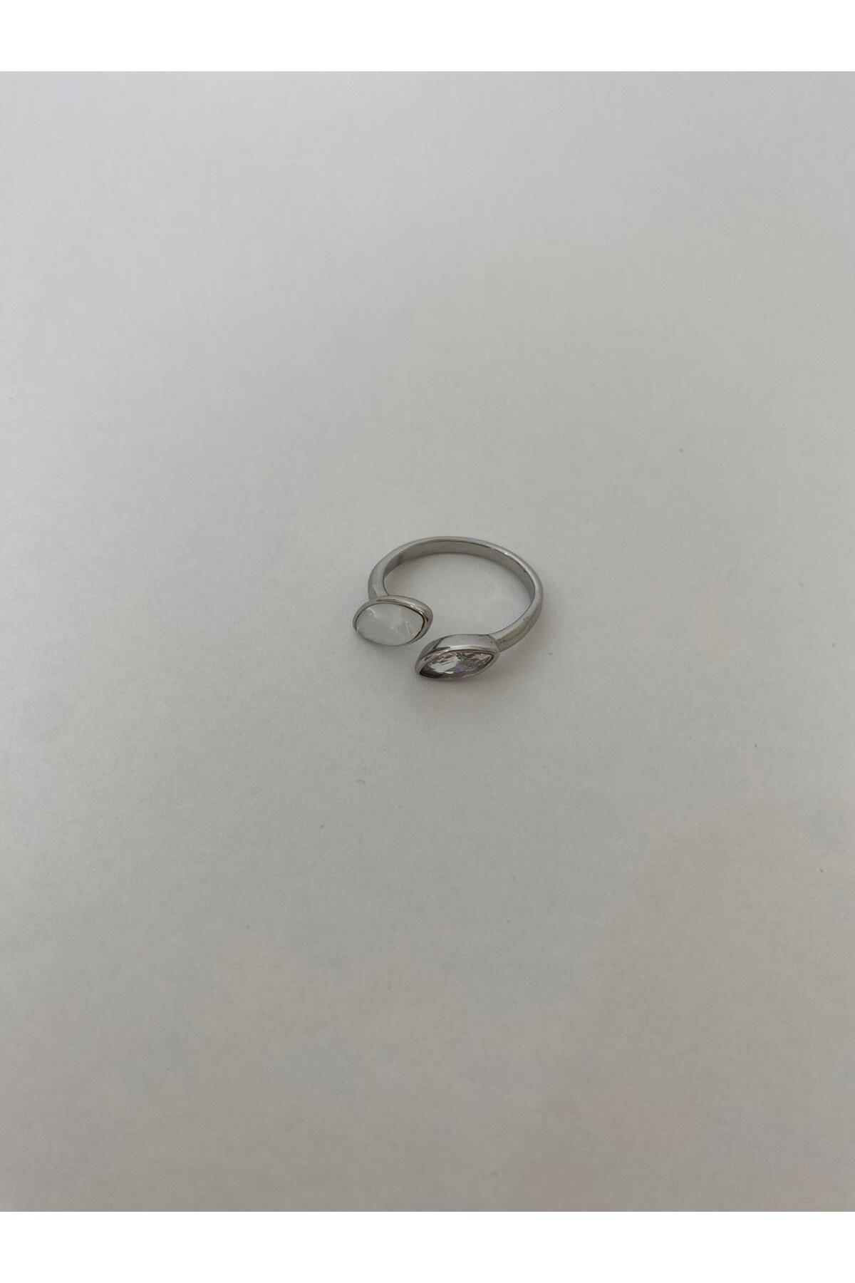 stainless steell Elip Model Ayarlanabilir Taşlı Yüzük