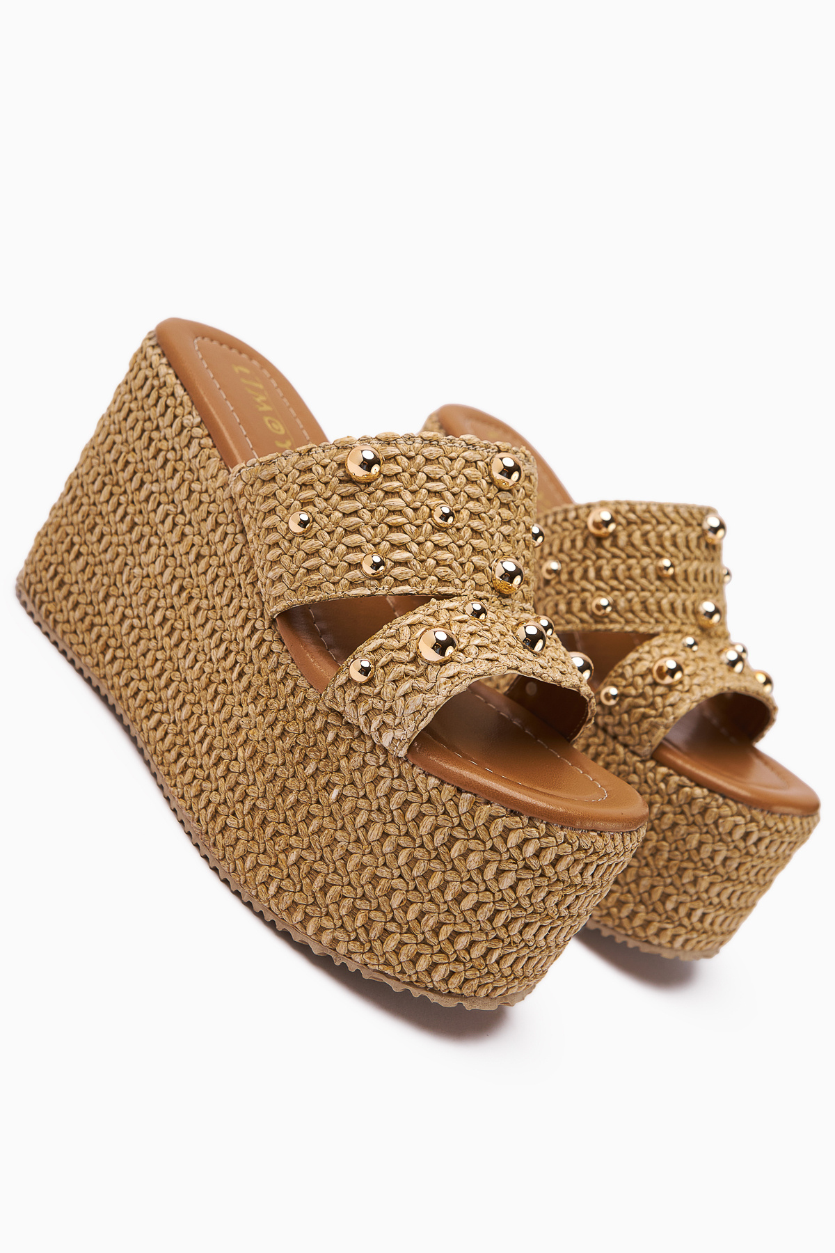 Limoya-Tula Wicker Pearl Wedge Heeled Women's Slippers 3