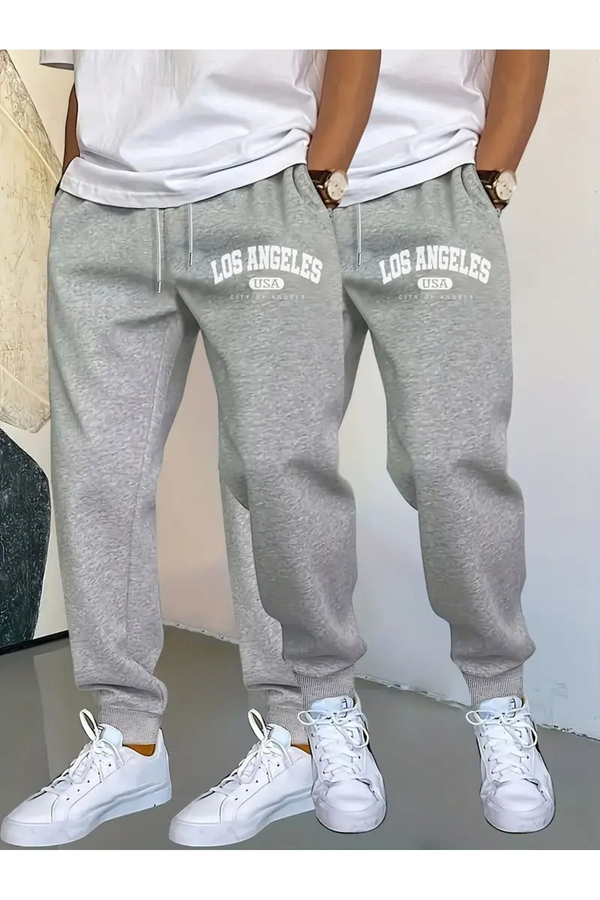PAVRO Unisex 2 li los baskılı Eşofman altı Kemerli Bel ve Cep, Normal Beden, Eşofman altı