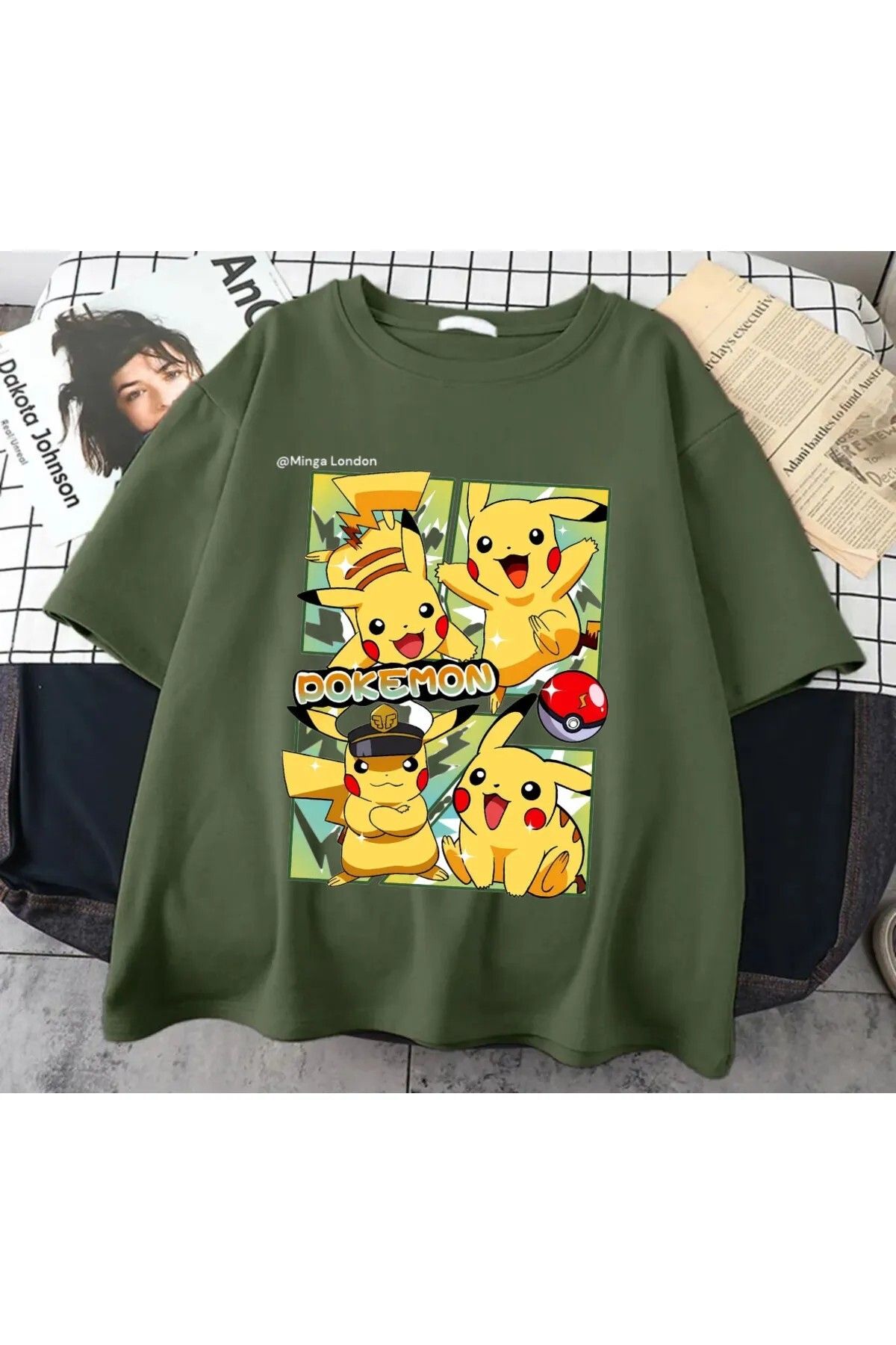 weywot Haki Pokemon Pikachu Ön Baskılı Oversize Unisex T-shirt