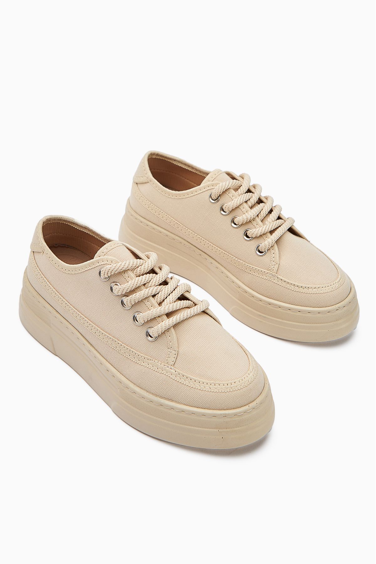 Limoya Sassa Bej Yüksek Tabanlı Bağcıklı Kadın Sneaker